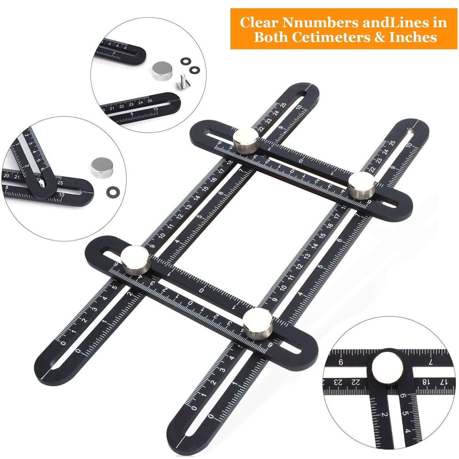 PECHAM Angleizer Ruler Aluminum Alloy Multi Functional Measuring Instrument for Handymen Builders Craftsmen Black (Mental Ruler)