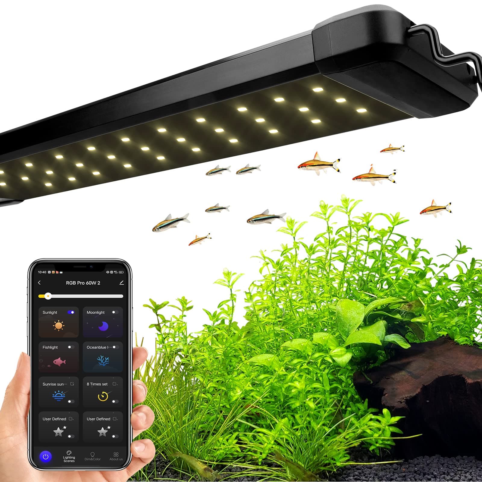 hygger 18W Smart Aquarium Light, Bluetooth LED Light with App Control, Full Spectrum Fish Tank Light with 24/7 Lighting Cycle, 5 Modes, Adjustable Timer, for 12"-18" Freshwater Planted Tank