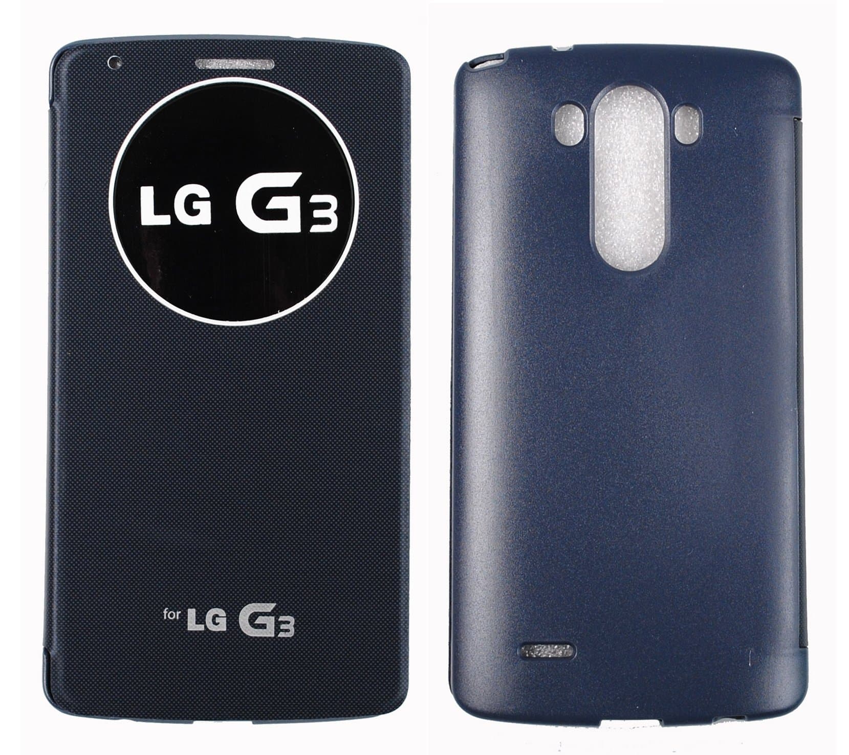 Ultra Slim Fit Polycarbonate Leather Flip Open View Rigid Case Flip Cover for LG G3 (Navy)