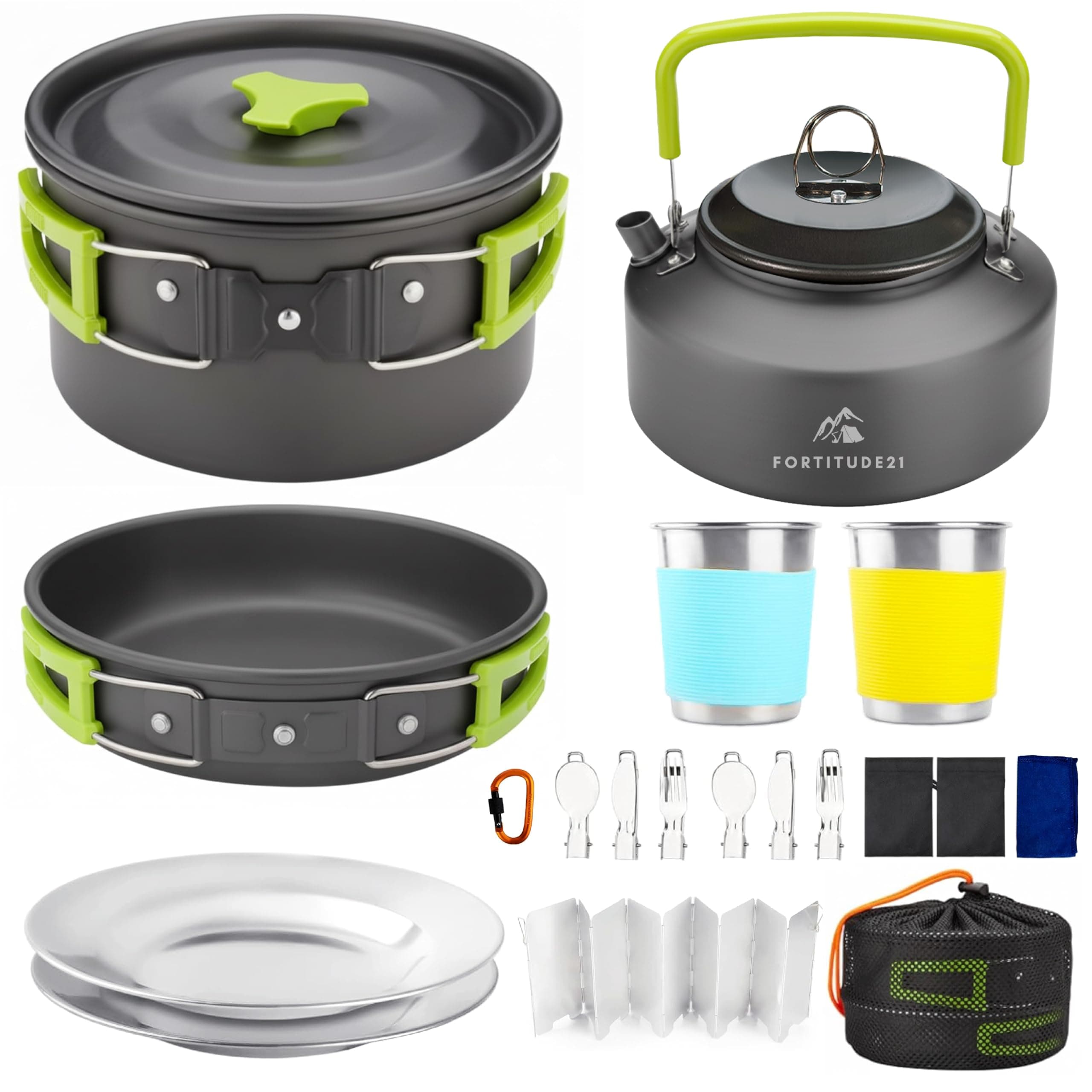 Fortitude21 Camping Cookware Set - 19-Piece Lightweight Backpacking Cookware ...