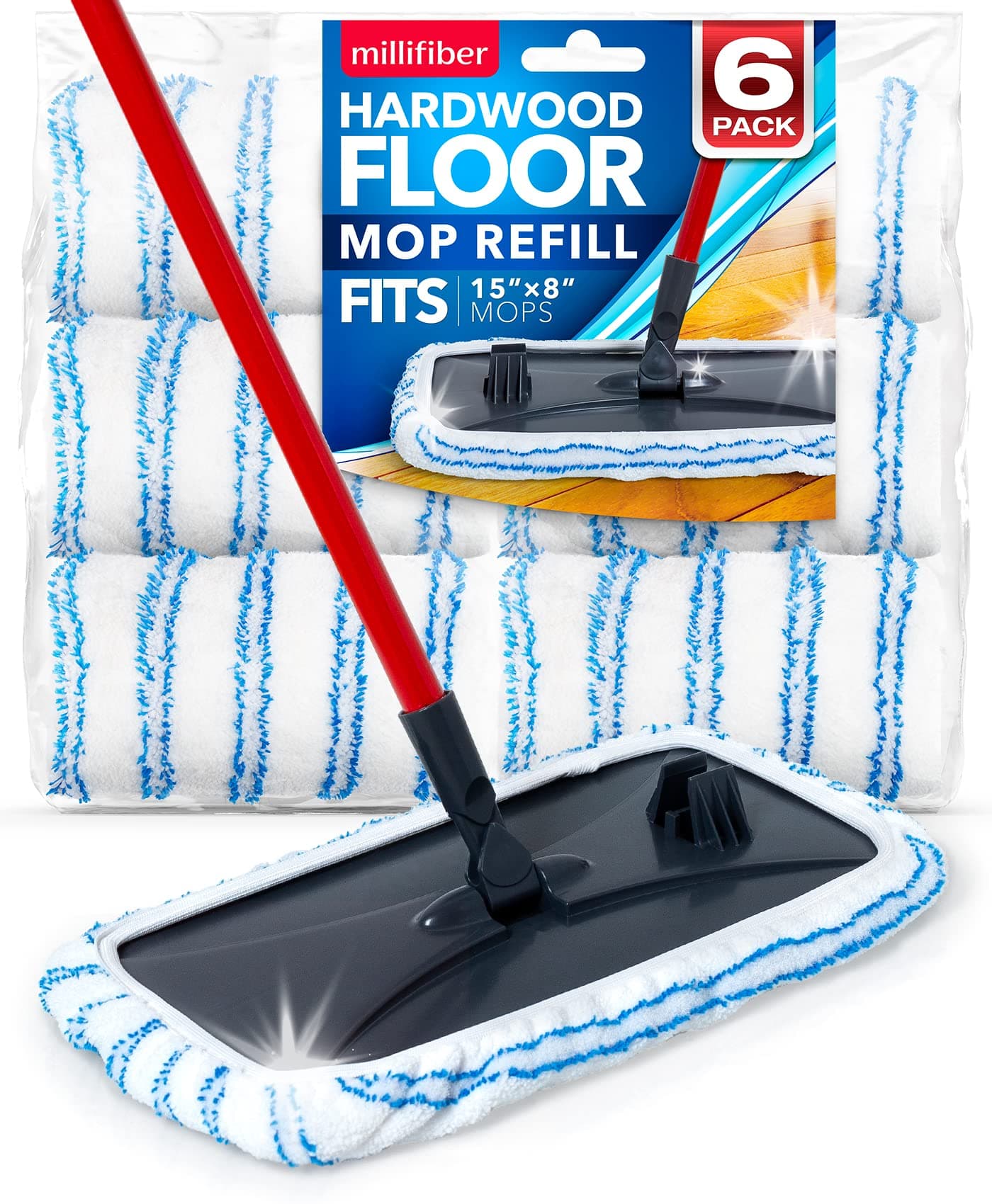 Millifiber Microfiber Mop Refills 15x8 Inches, 6-Pack (Mop is Not Included)