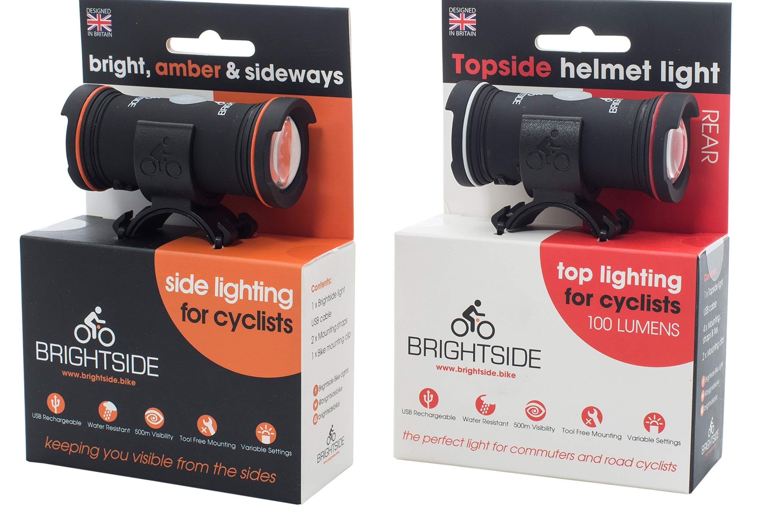 Brightside Twin Pack. Bike Helmet Light with Cyclist Side Light.