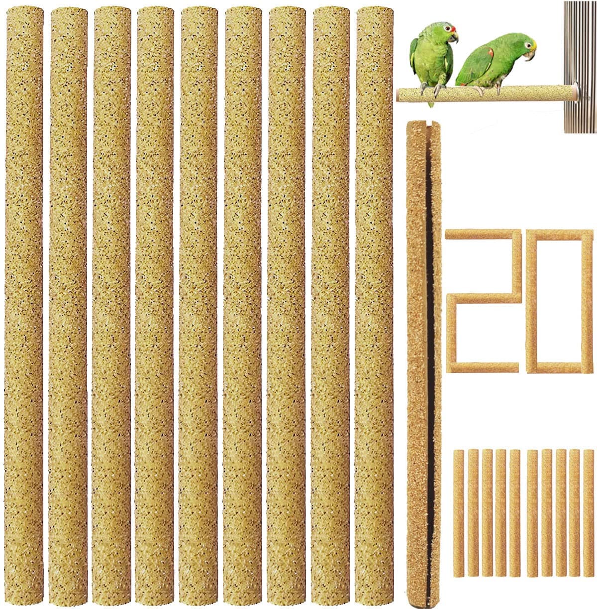 20Pcs Sand Perch Covers for Bird - Bird Perchs Covers 7.5" Long x 3/8" Diameter Bird perches for Parakeets, Lovebirds, Parrotlets, Canaries and Other Small Birds (Yellow, 20pcs 7.5" x 0.43")