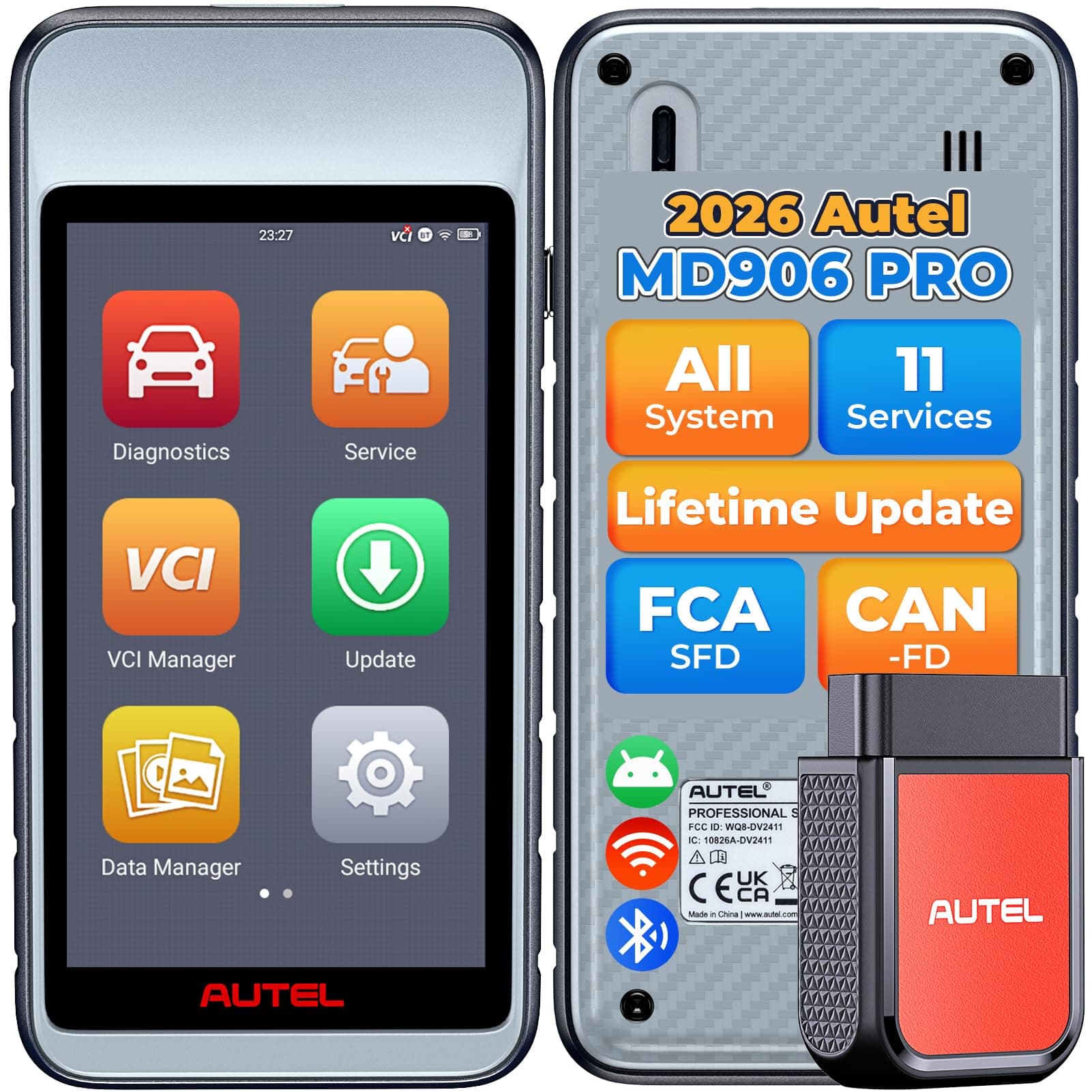 OBD2 Scanner MaxiDiag MD906 PRO MD906PRO, All Systems Car Scanner Diagnostic Tool, Same as MD909 PRO BT Lite of MaxiCOM MK808S MX808S, 11+Resets, CAN FD, Up of MD808 PRO MD806, Free Update, FCA