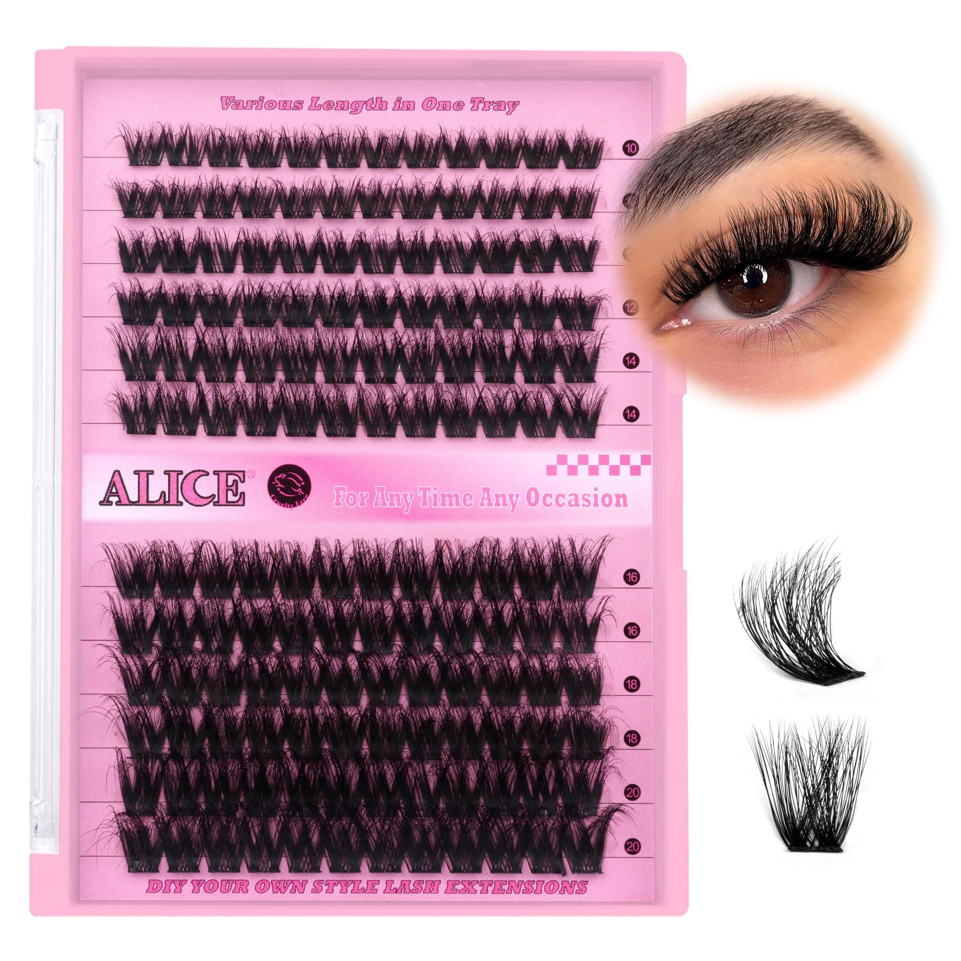 ALICE Fluffy Volume Lash Clusters DIY Lash Extensions 10-20MM Cluster Eyelashes 144pcs Wispy Individual Lashes Eyelash Extensions DIY at Home