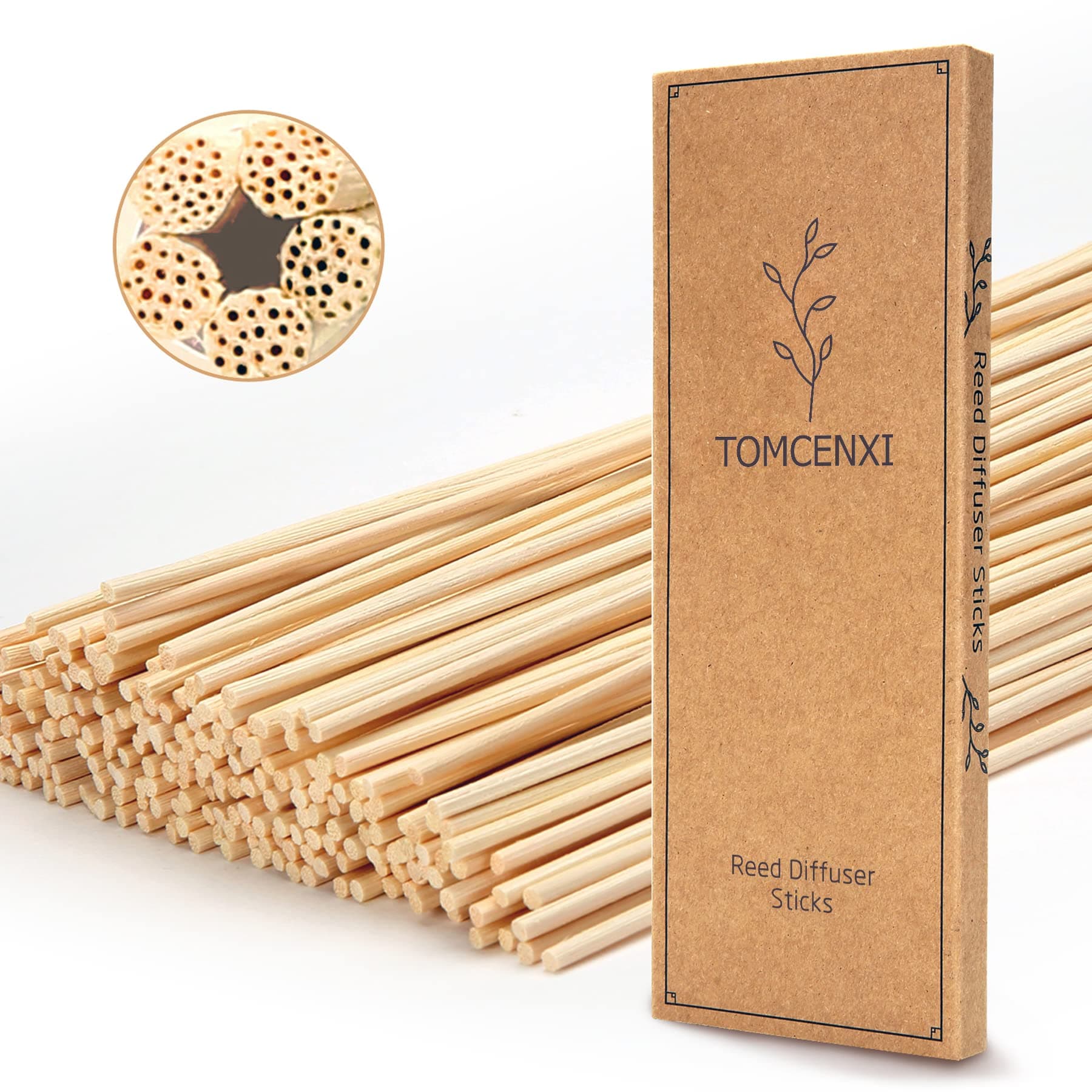TOMCENXI 120PCS Reed Diffuser Sticks, 25cm Natural Rattan, Aroma Diffuser Replacements for Home, Office