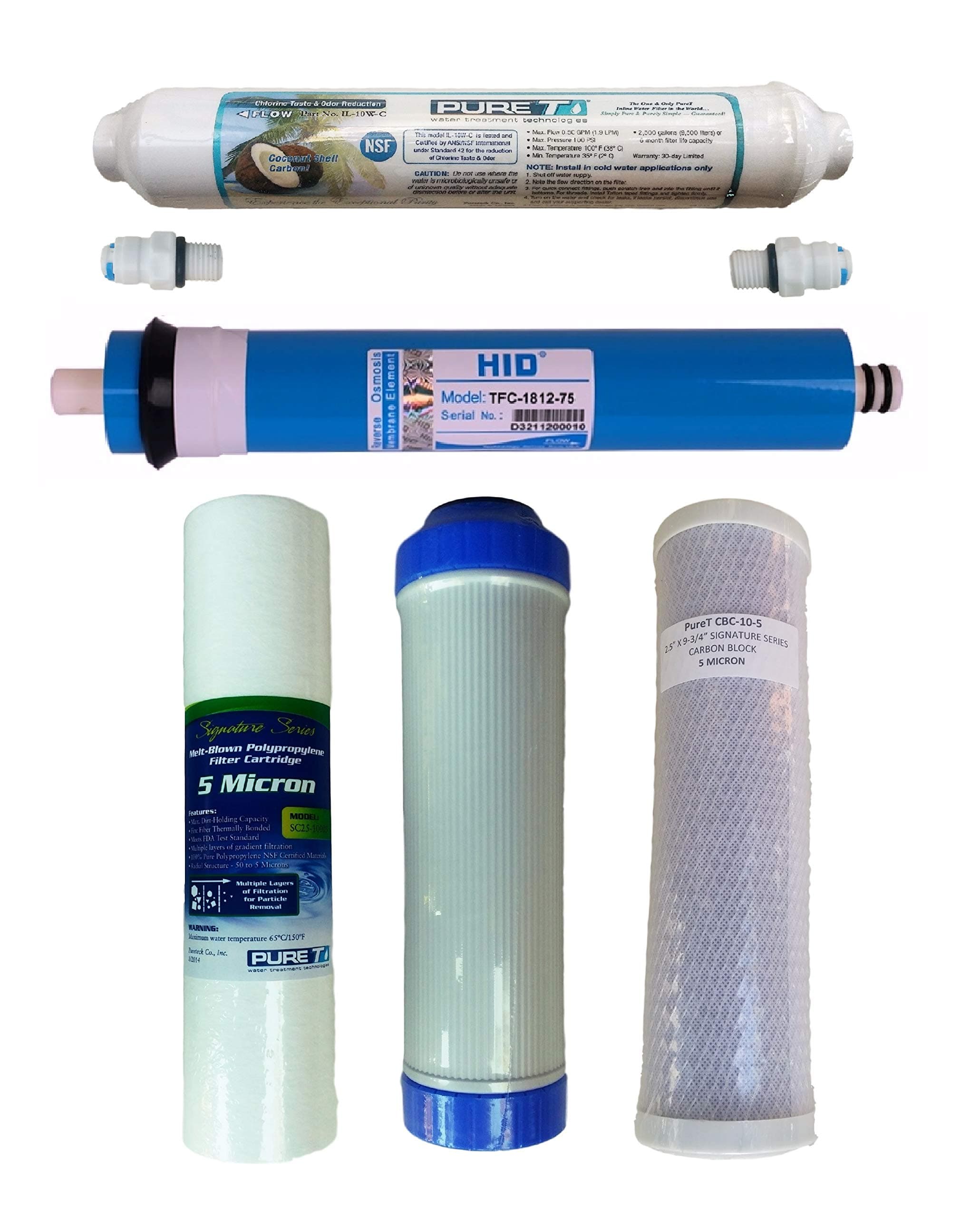 PIPROX Water Filter Set with 75 GPD RO Membrane, Fits Most Common Undersink RO Units, 6-Piece Set