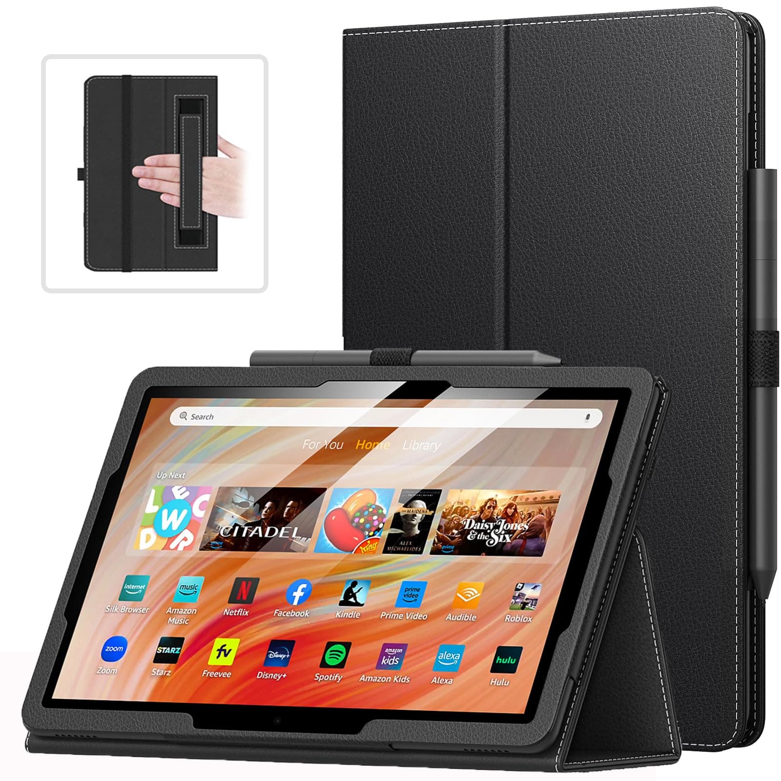 MoKo Case Fits All-New Amazon Kindle Fire HD 10 & 10 Plus Tablet (13th/11th Generation, 2023/2021 Release) 10.1" - Slim Folding Stand Cover with Auto Wake/Sleep, Black