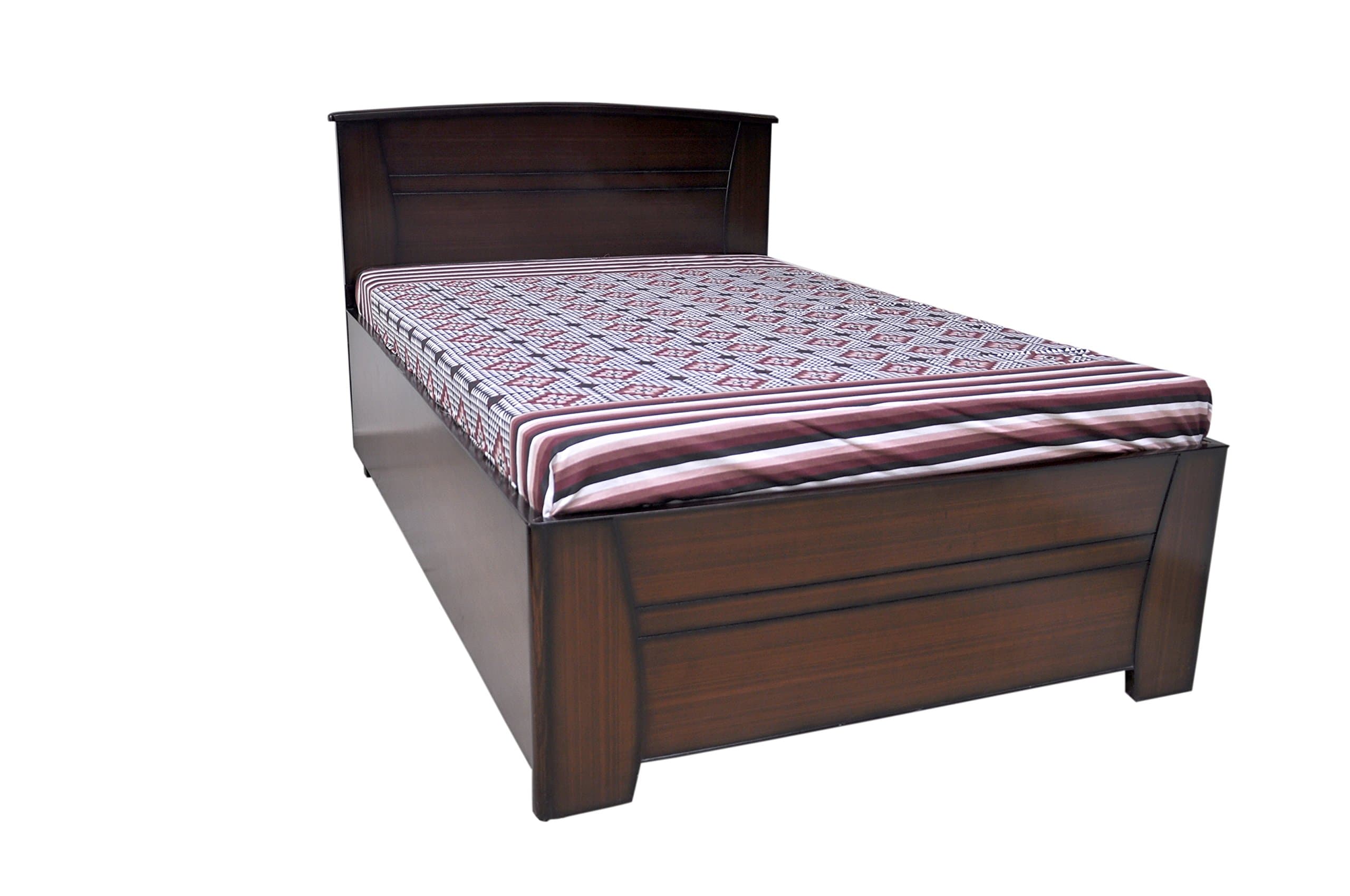 Wooden Espresso Single Bed with Storage, It has got Teak ply Pasted on it with The Melamine semi-mat Finish polishing and The Internal Box is Painted with Duco Paint.