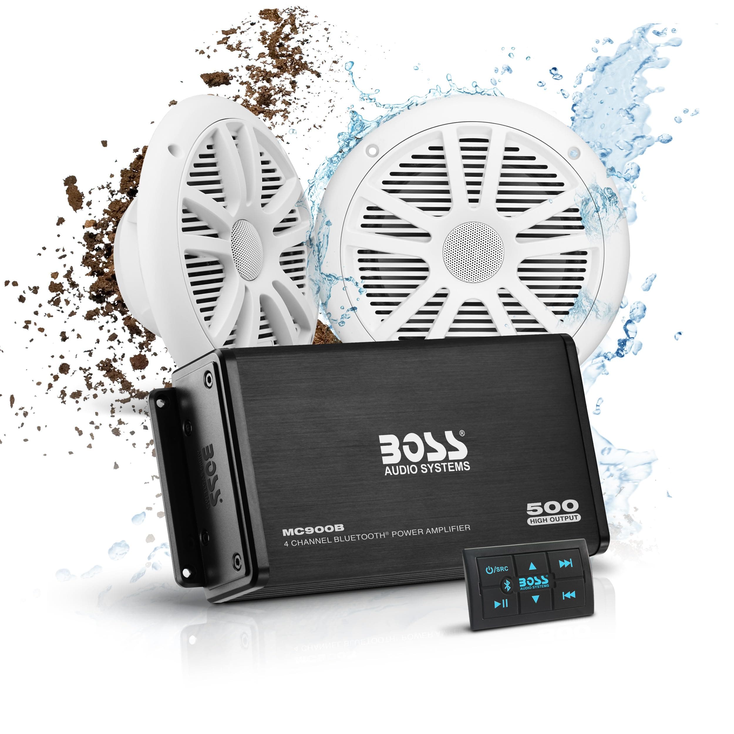 BOSS AUDIO ask902b.6 500 W 4-Channel Bluetooth Amplifier and a 180 W Marine Speakers Pair in Set