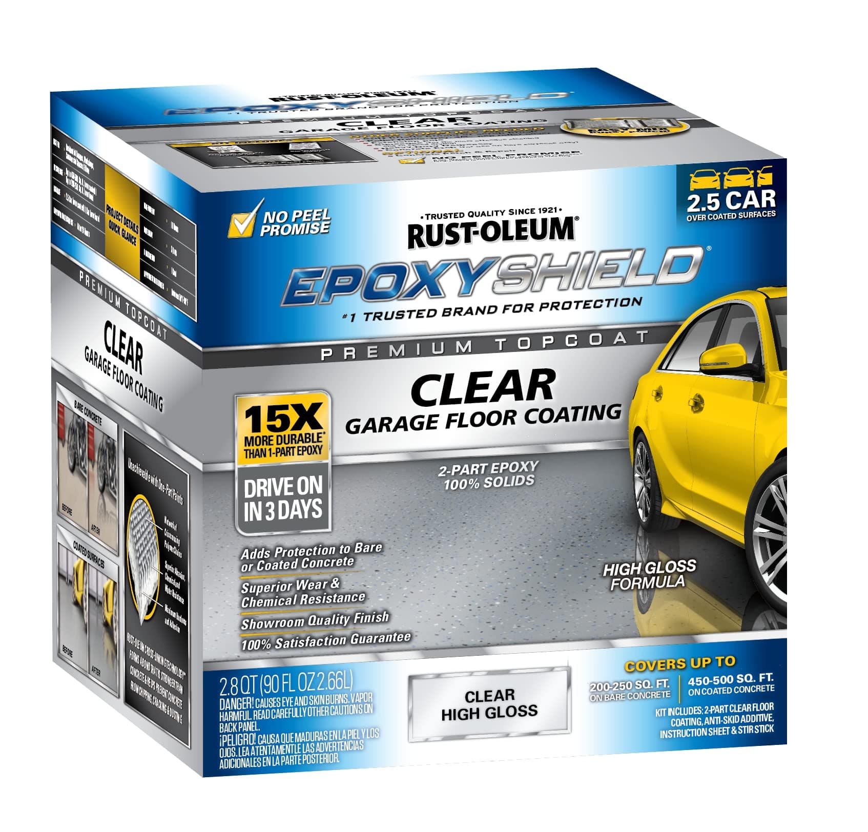 292514 EPOXYSHIELD Premium Clear Garage Floor Coating Kit, 2.5 Car, Gloss Clear