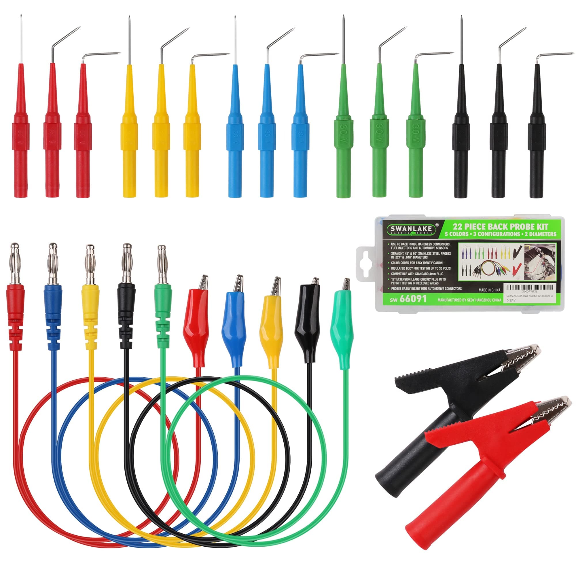 SWANLAKE 22-Piece Back Probe Kit, Multimeter Back Probe Pins with Test Leads and Alligator Clips, Automotive Electrical Circuit Diagnostic Tool Set for Car Repair
