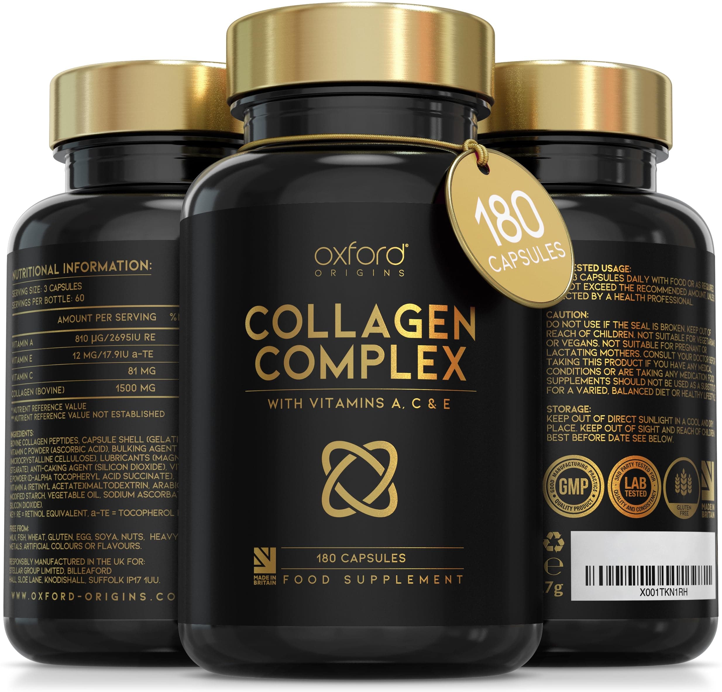 Advanced Collagen Complex | Made in the UK | Hydrolysed Collagen Supplements for Women & Men Enhanced with High Absorption Hair Skin and Nails Vitamins A, C & E | 180 Capsules
