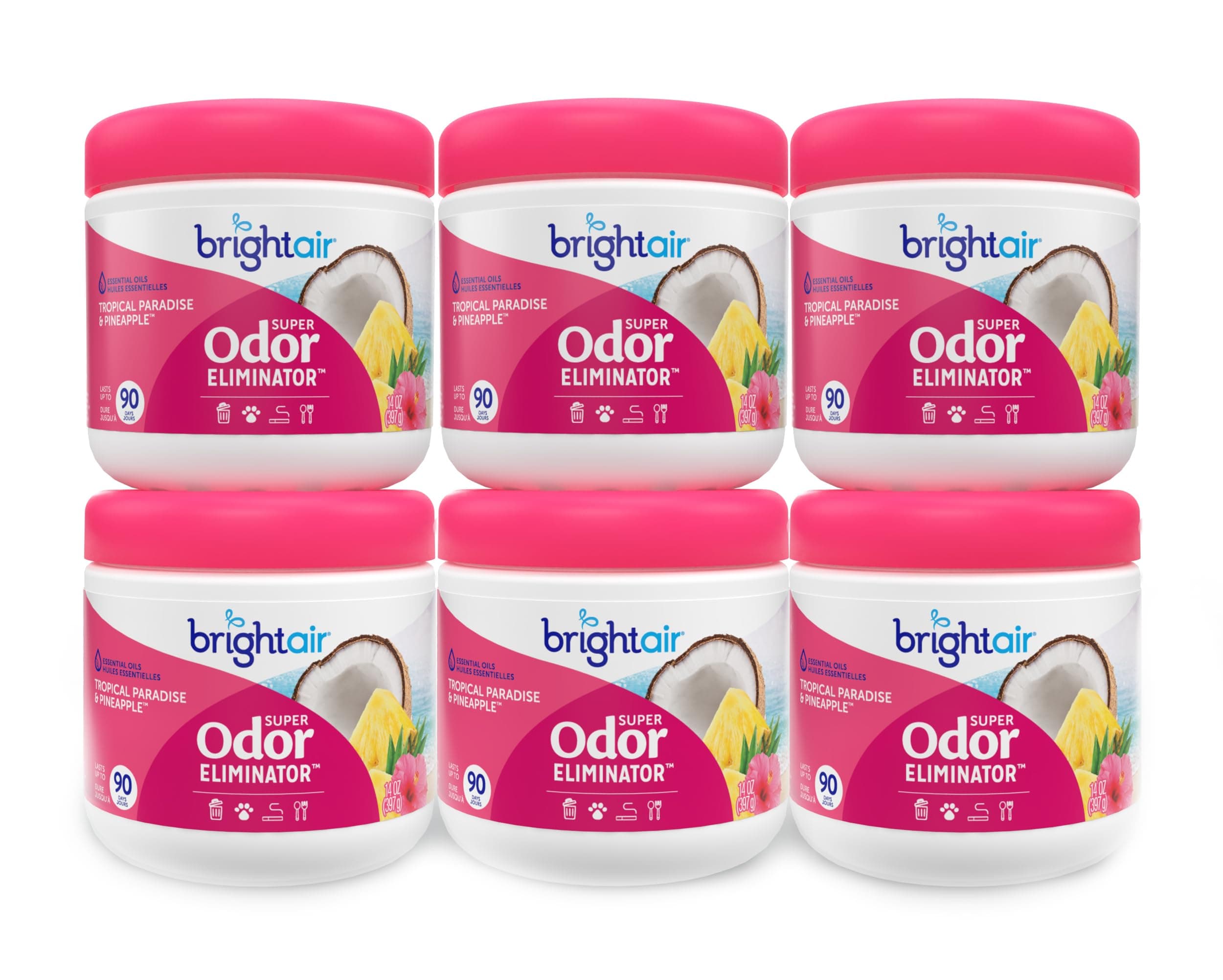 - 14 oz. Super Odor Eliminator, For Medium-Size Spaces, Tropical Paradise & Pineapple Scent, Case of 6, Air Freshener, Natural Essential Oils, Lasts Up to 90 Days Each