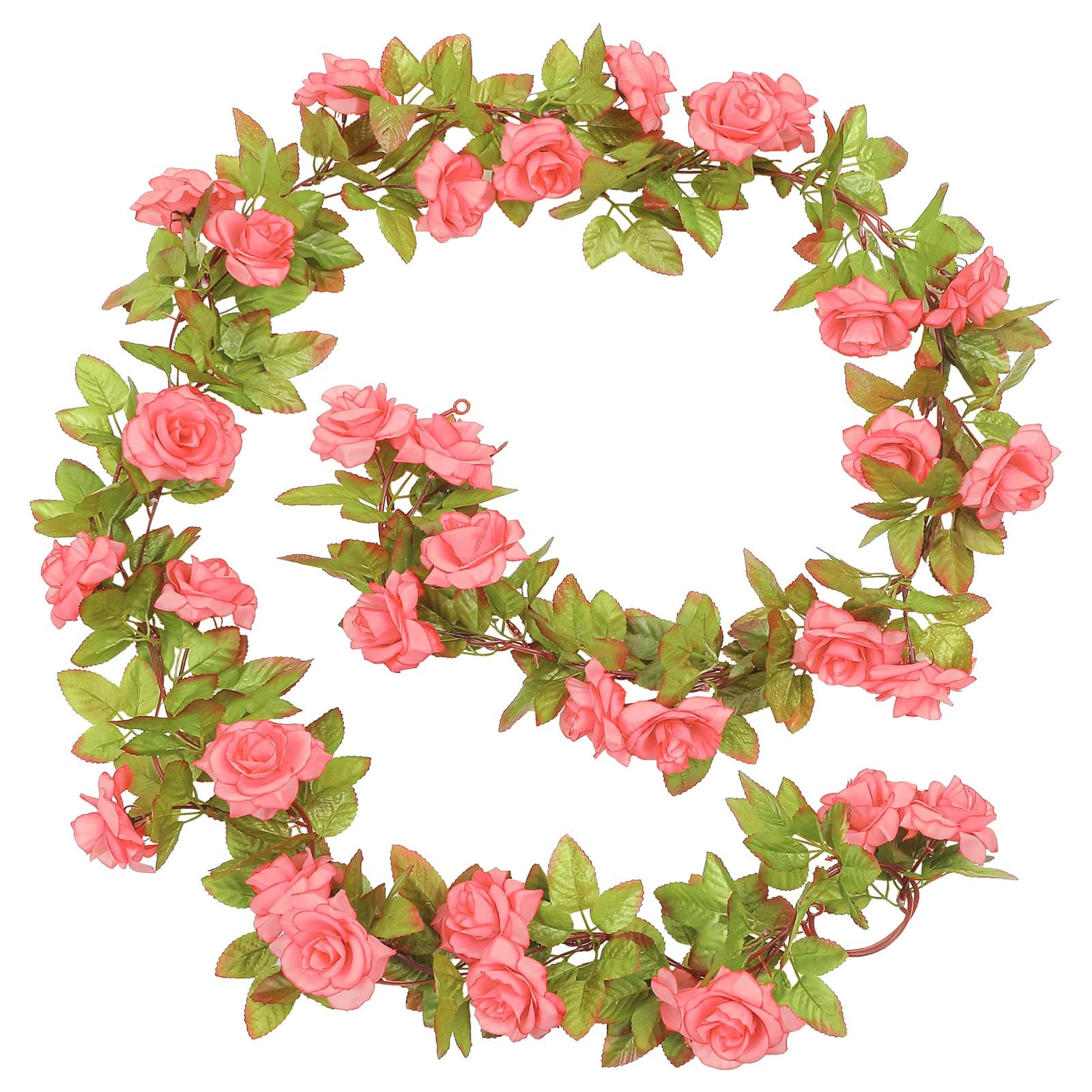 Pauwer 4 Pack 29.5 FT Artificial Rose Flowers Vine Garland Fake Hanging Floral Plants Garland Faux Silk Flower Ivy Vines for Party Garden Home Wedding Decor (4PCS, Pink)
