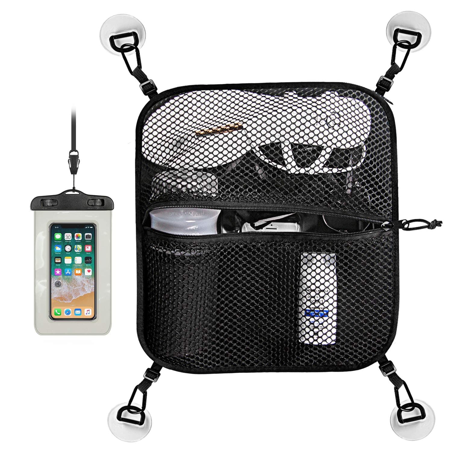 Unigear Paddleboard Deck Bag, Mesh Storage Bag Sup Accessories with 4pcs D-Ring Patches with Waterproof Phone Case