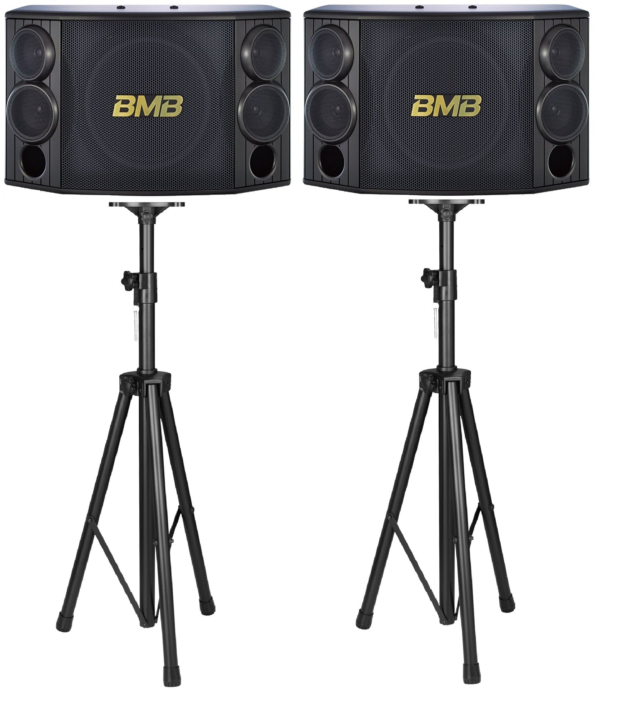 BMB CSD-880 10" 1000W 3-Way Speaker (Pair) with 2 Heavy Duty Tripod Stands Bundle