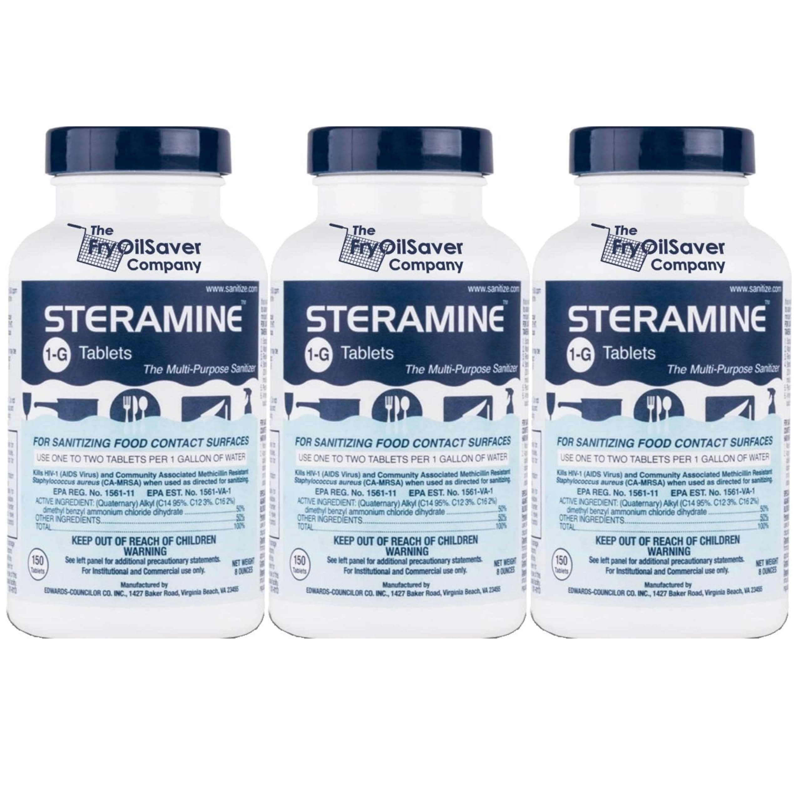 Steramine Quaternary Sanitizing Tablets - 150 Sanitizer Tablets per bottle, 3-Bottles
