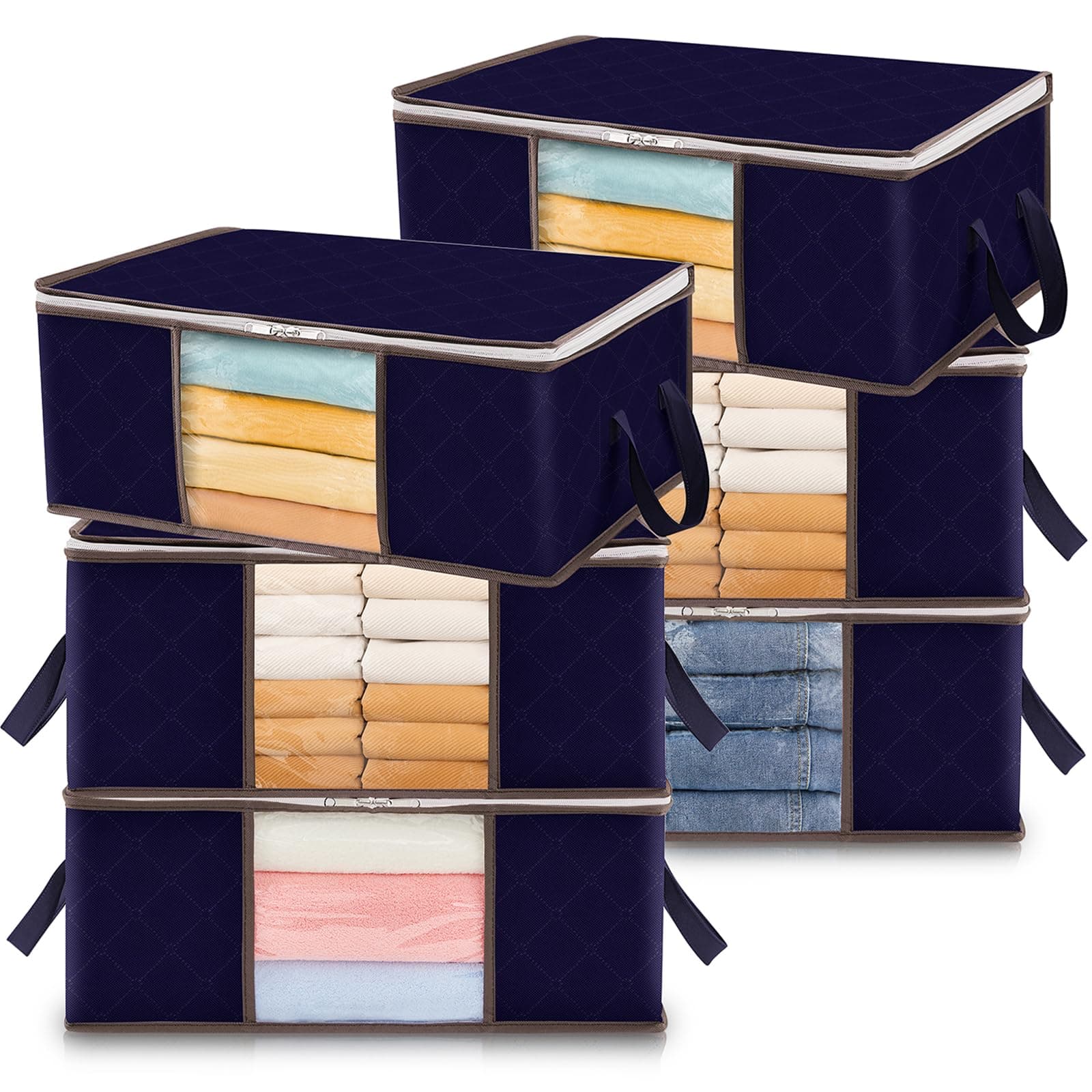 Lifewit 35L Clothes Storage Bags with Clear Window, Foldable Underbed Clothes Covers, Organisers for Clothing, Bedding, Sweaters Protection, 6 Pack, Blue