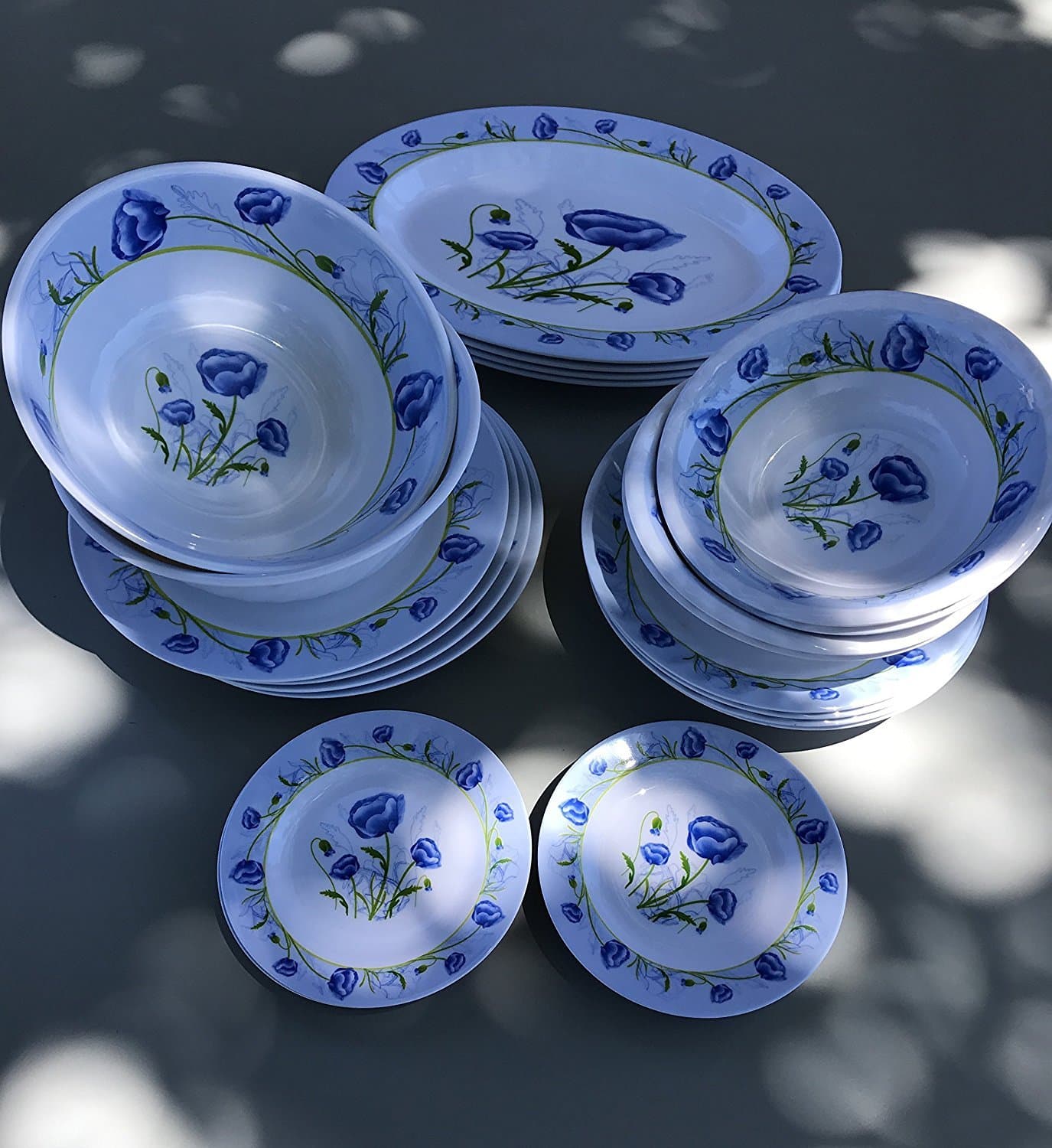 MrTableware 22-piece Melamine Dinnerware Set Blue Flower (Fda Compliance)