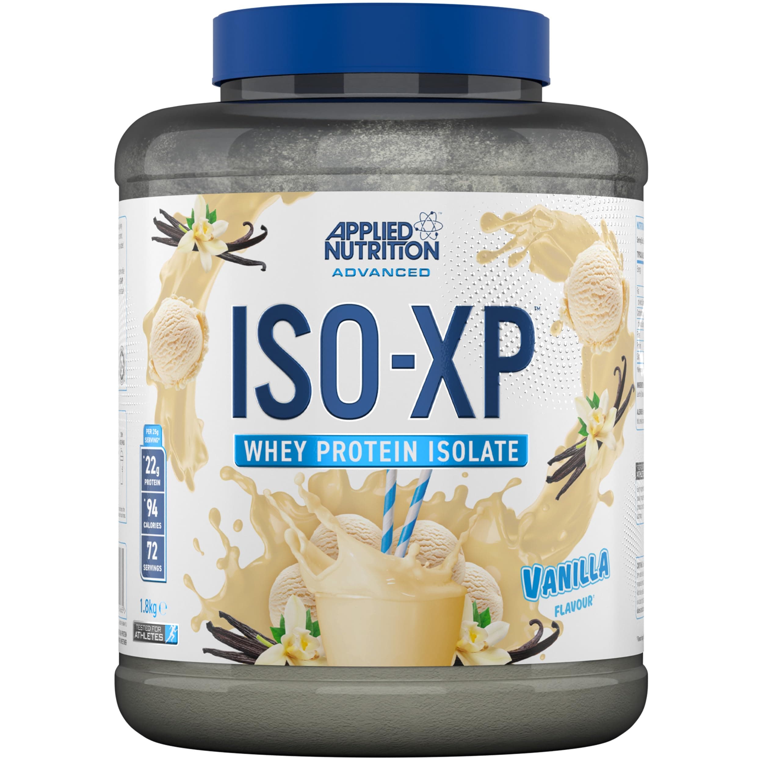 Applied Nutrition ISO-XP Whey Protein Isolate – Over 21g Protein, Low Carb, Low Fat, BCAA-Rich, Fast Absorption, Soy-Free, Halal-Certified (1.8kg - 72 Servings) (Vanilla)