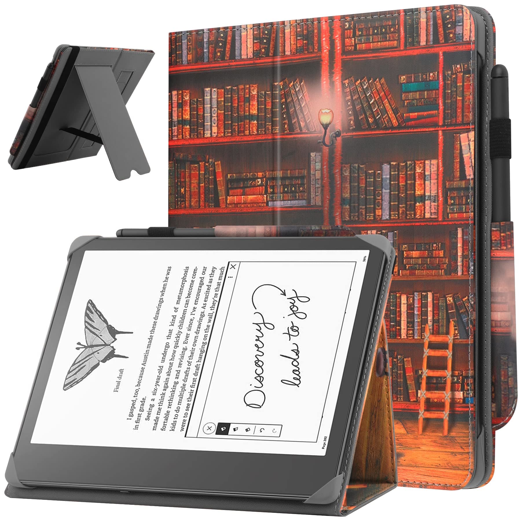 Universal 10.2-10.3 Inch Digital Paper Case,Premium PU Leather Stand Cover with Handstrap and Stylus Pen Holder Compatiable with Scribe 2022/note air 2 Plus/Note Air 10.3-Library