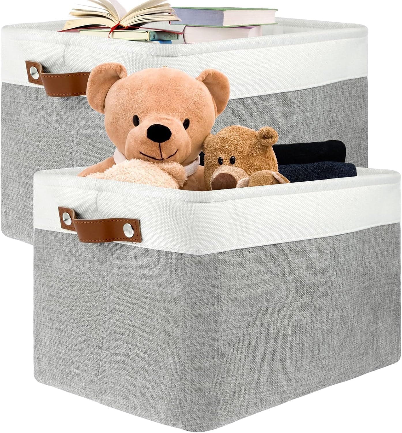 HomeCloud Foldable Cloth Basket for Storage with Metal Frame and Handles, Clothes Organizer for Wardrobe, Clothing Storage Solutions,Shelves (Large-36x26x18,Small-32x22x16)