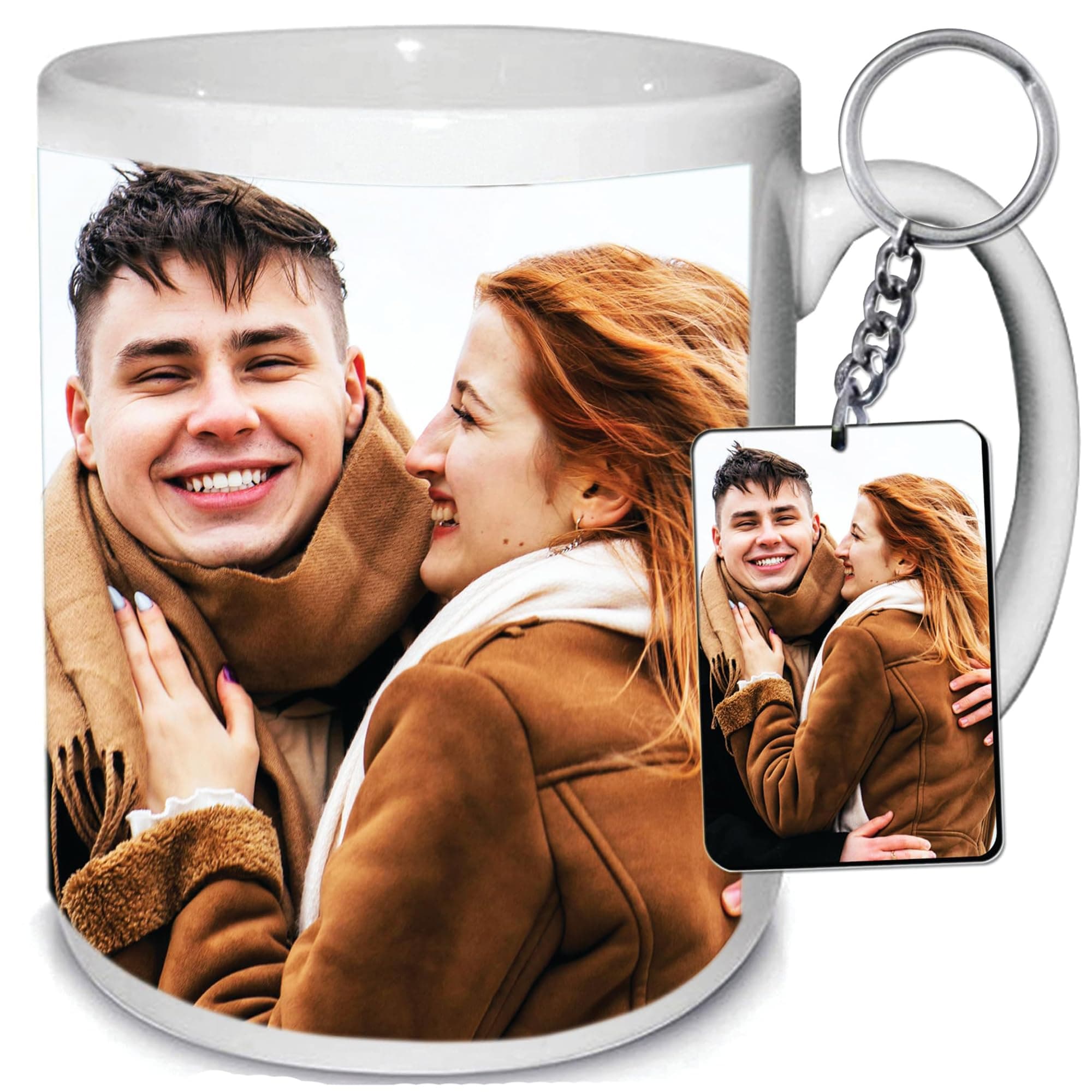 - Customised/Personalized Photo Mug Ceramic White Coffee Mugs 325 ML Gifts for Birthday, Anniversary, Brother, Sister with Free Wooden Keychain/Keyring