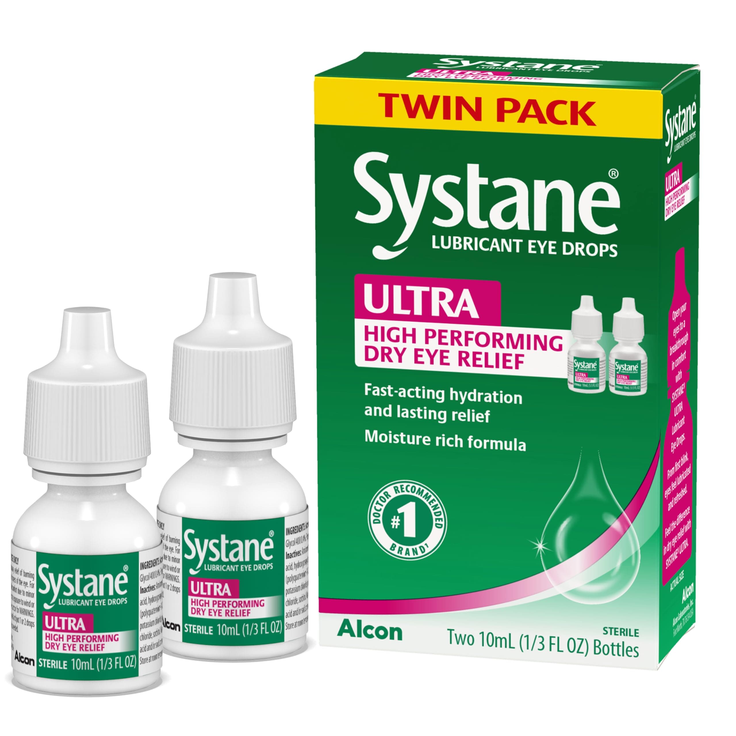 Systane Ultra Lubricant Eye Drops, Twin Pack, 10-mL Each,packaging may vary - 2 Count (Pack of 1)