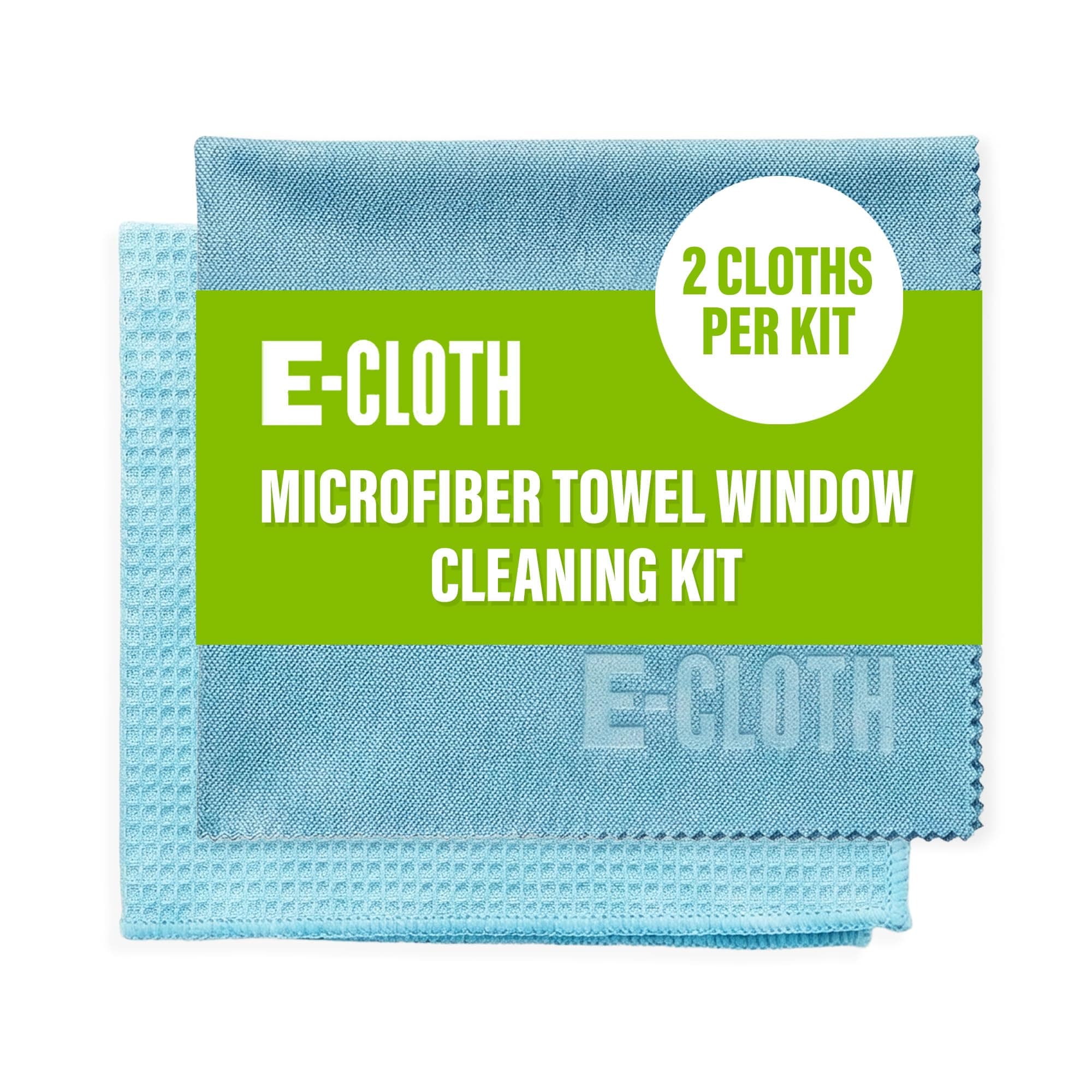 E-Cloth Glass Cleaner, Window Cleaning Kit, Microfibre Cleaning Cloth, Best for Cleaning Indoor and Outdoor Glass Windows and Doors, Car Windshields, Washable and Reusable, 100 Wash Promise, Blue