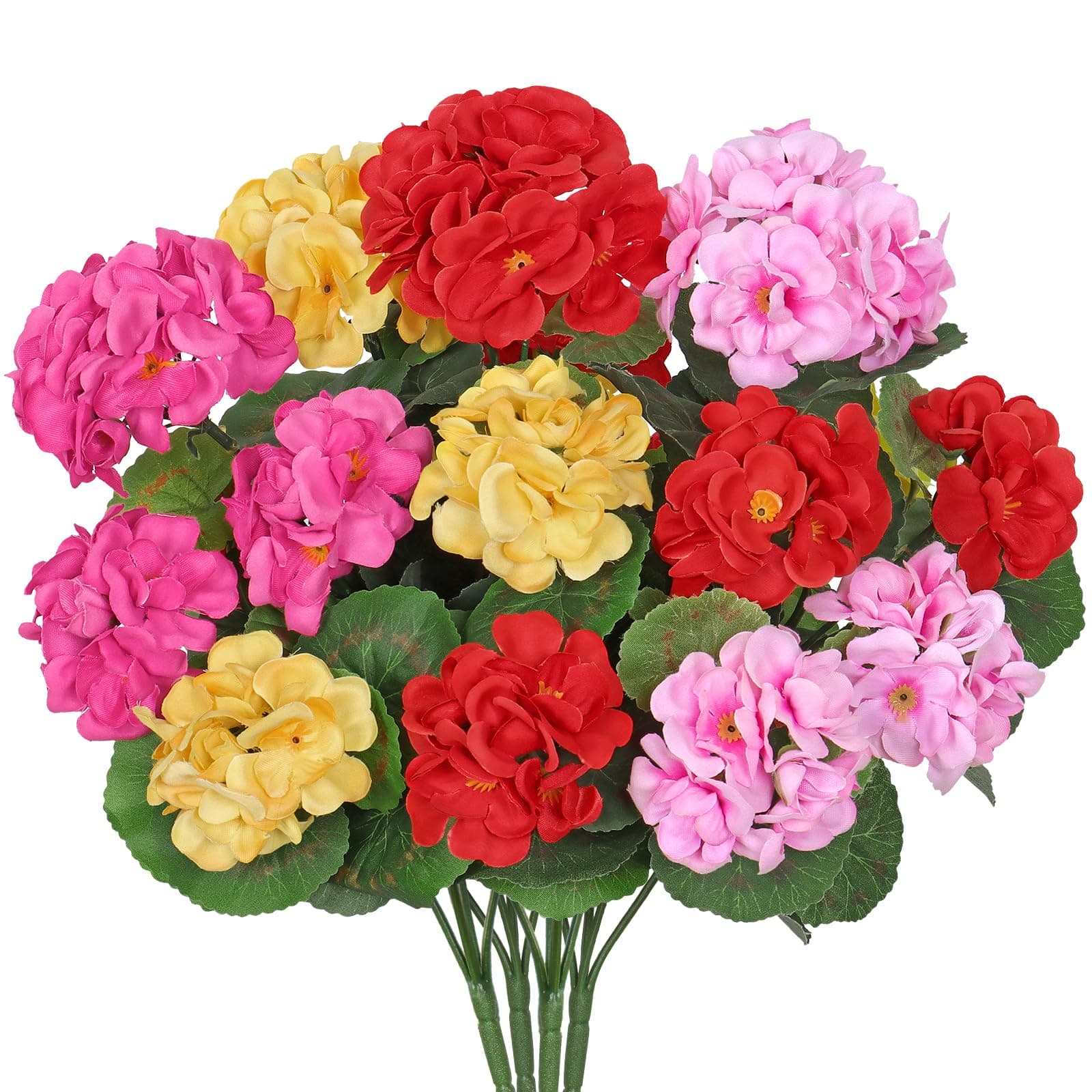 Artificial Flowers for Outdoors, 4 Pack Artificial Geraniums Silk Flowers UV Resistant Outdoor Plants Faux Flowers Geraniums for Home Outdoors Garden Window Wedding Spring Decor (Mix)