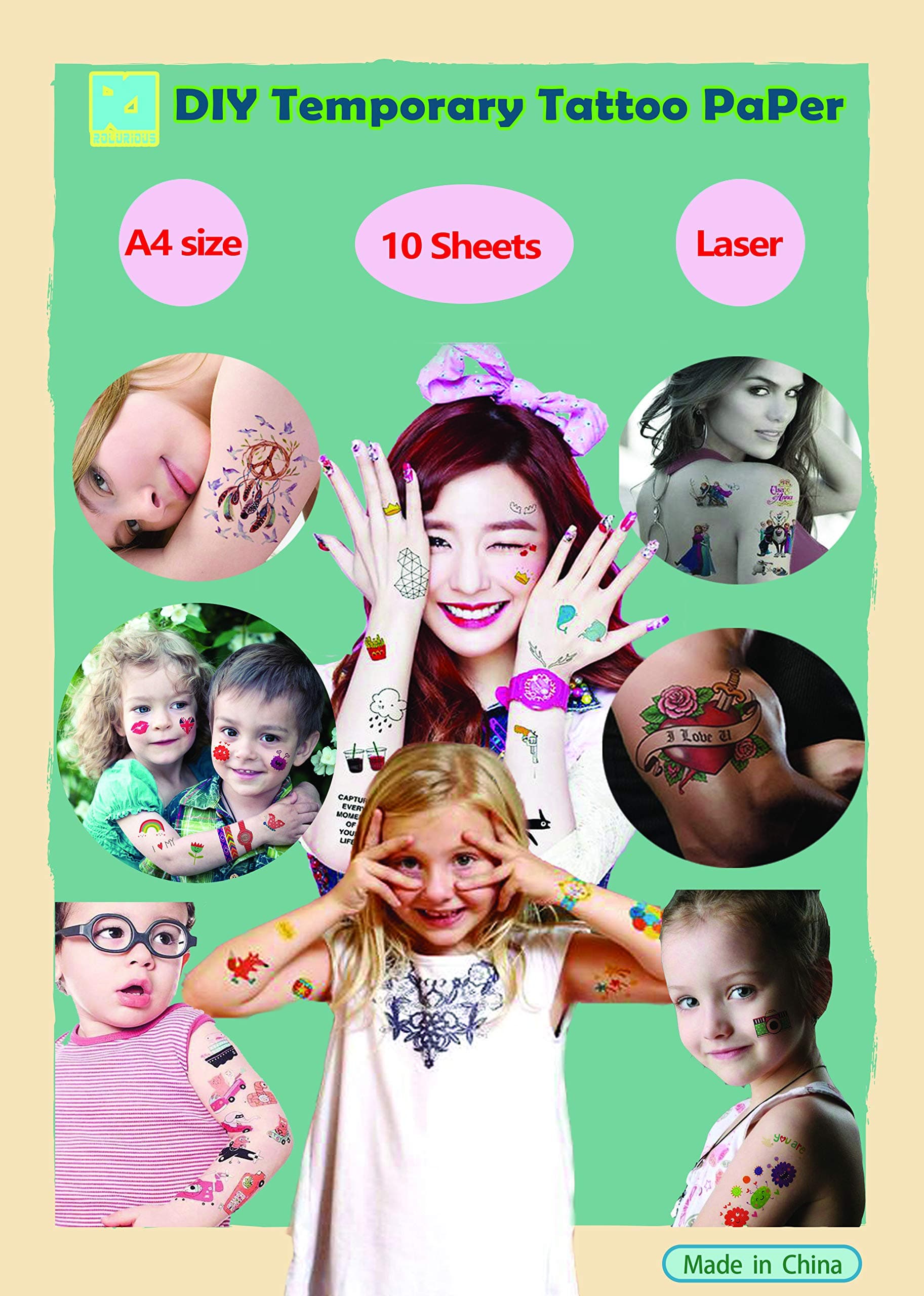 10 Packs DIY A4 Temporary Tattoo Transfer Paper Printable Customized for Inkjet Printer