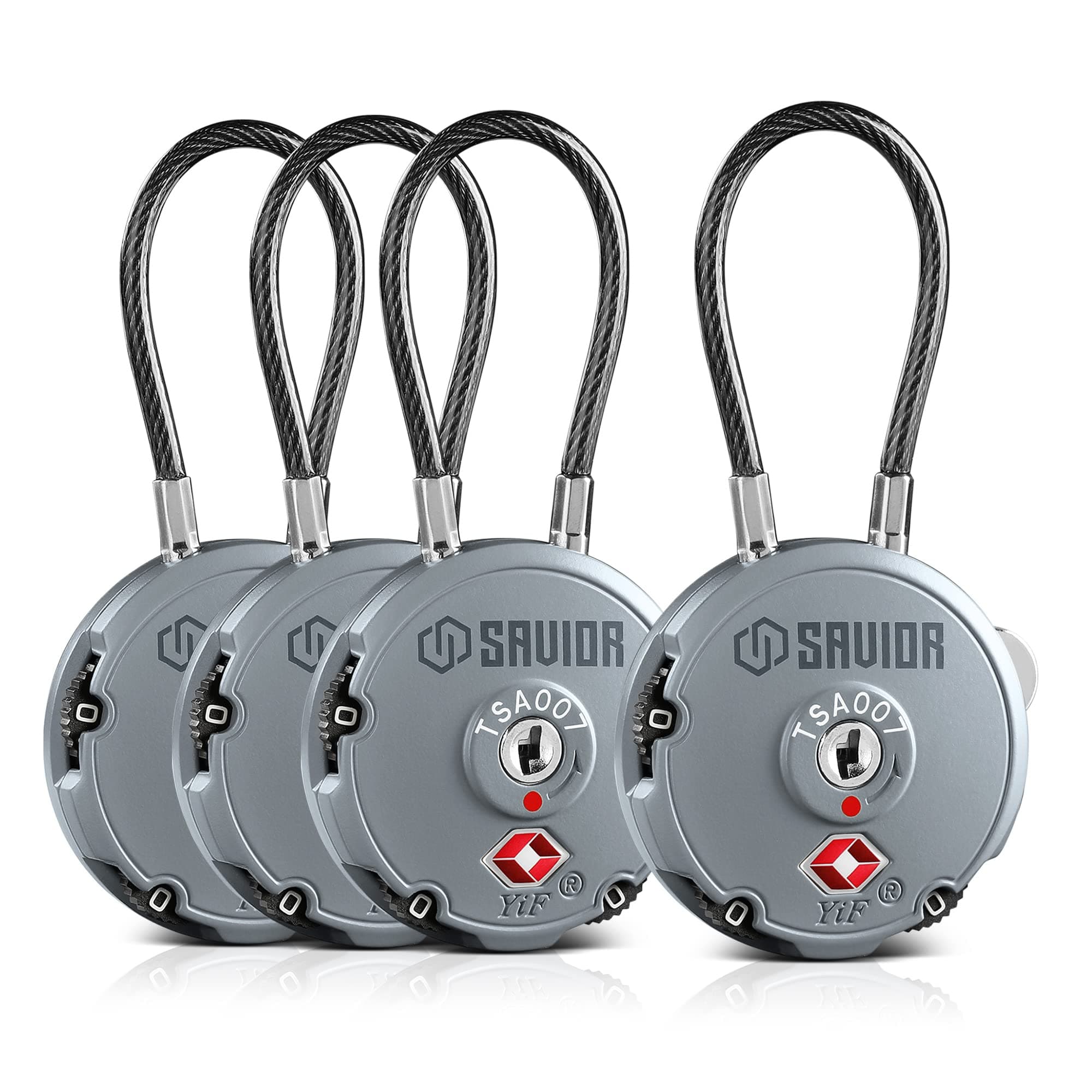 Savior Equipment Quality TSA-Approved 3-Digit Combination Cable Travel Luggage Locks for Rifle Bag Firearm Gun Case Accessories Ammo Boxes Outdoor Storage, SW Gray, 4-Pack