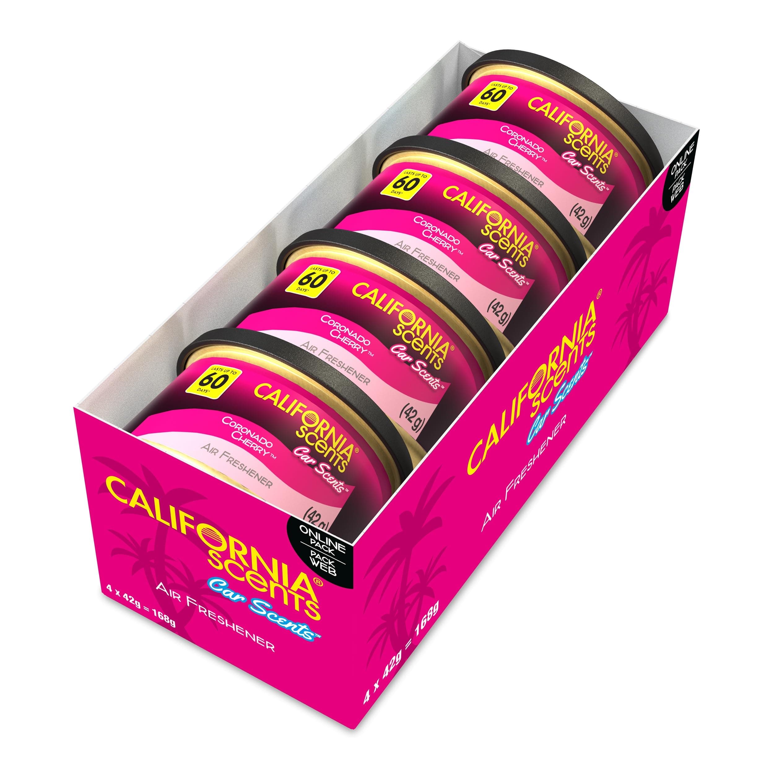 California Scents, Car Air Fresheners Can, Coronado Cherry Scent, Pack of 4, Strong Adjustable Long-Lasting Fragrance, Eliminates Odour
