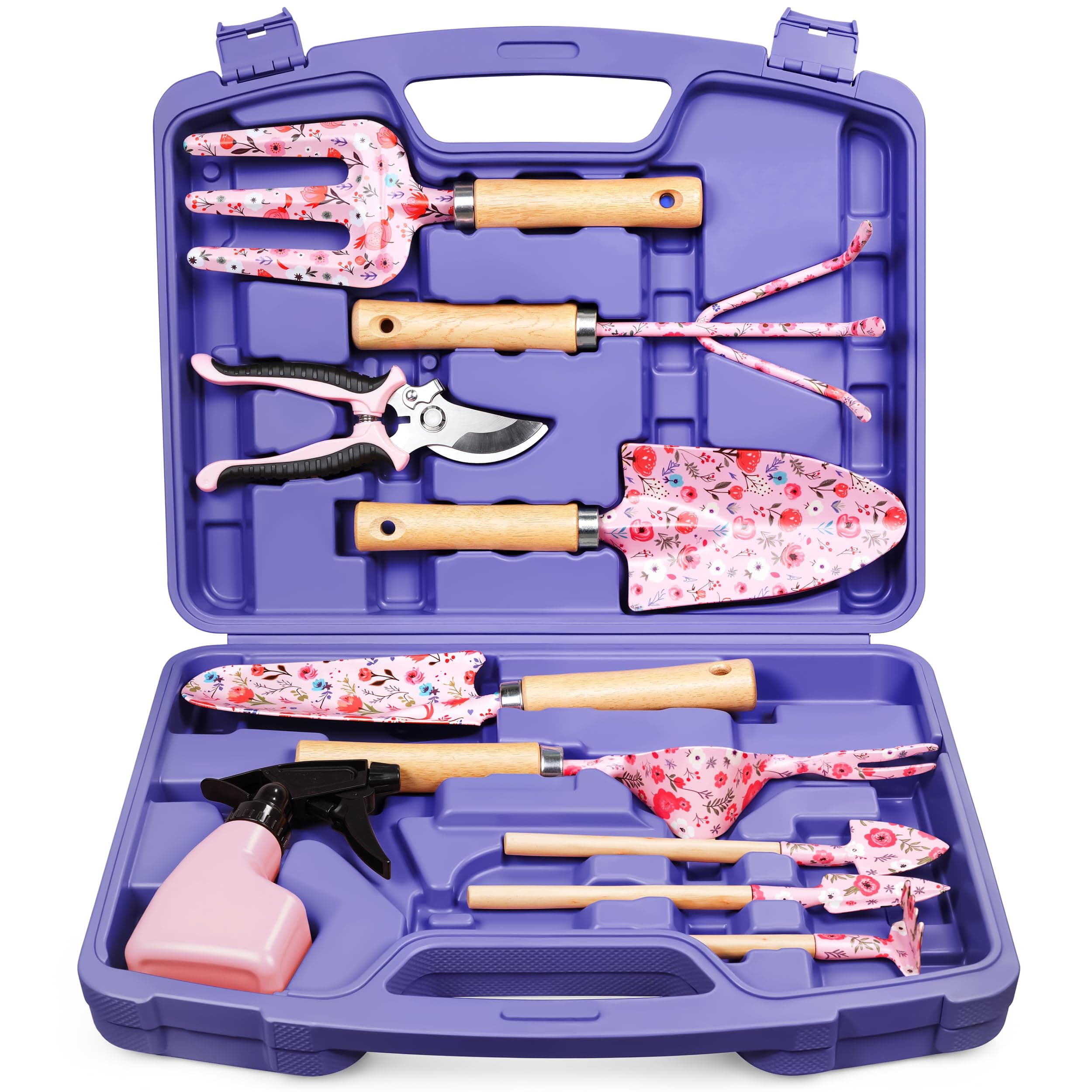 12-Piece Womens Gardening Tools Gift Set, Rust-Proof & Heavy-Duty Garden Tools with Durable Carrying Case, Fashionable & Thoughtful Gardening Gifts for Women&Men (Purple)