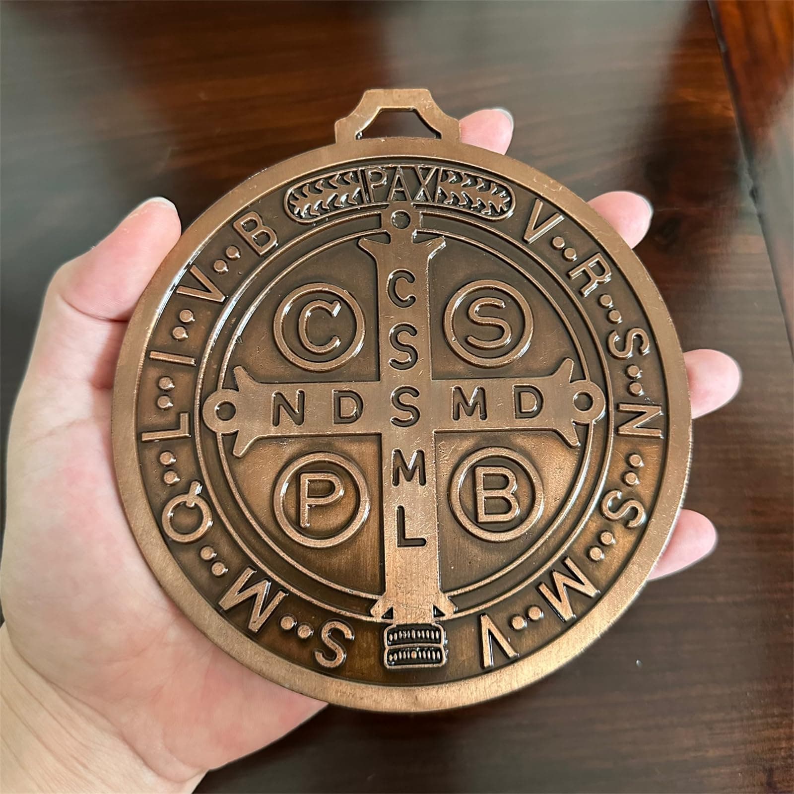 5" Extra Large Cross Medal Classic Brass Finish Wall or Computer Medal / St Benedict MEDAL (Brass)