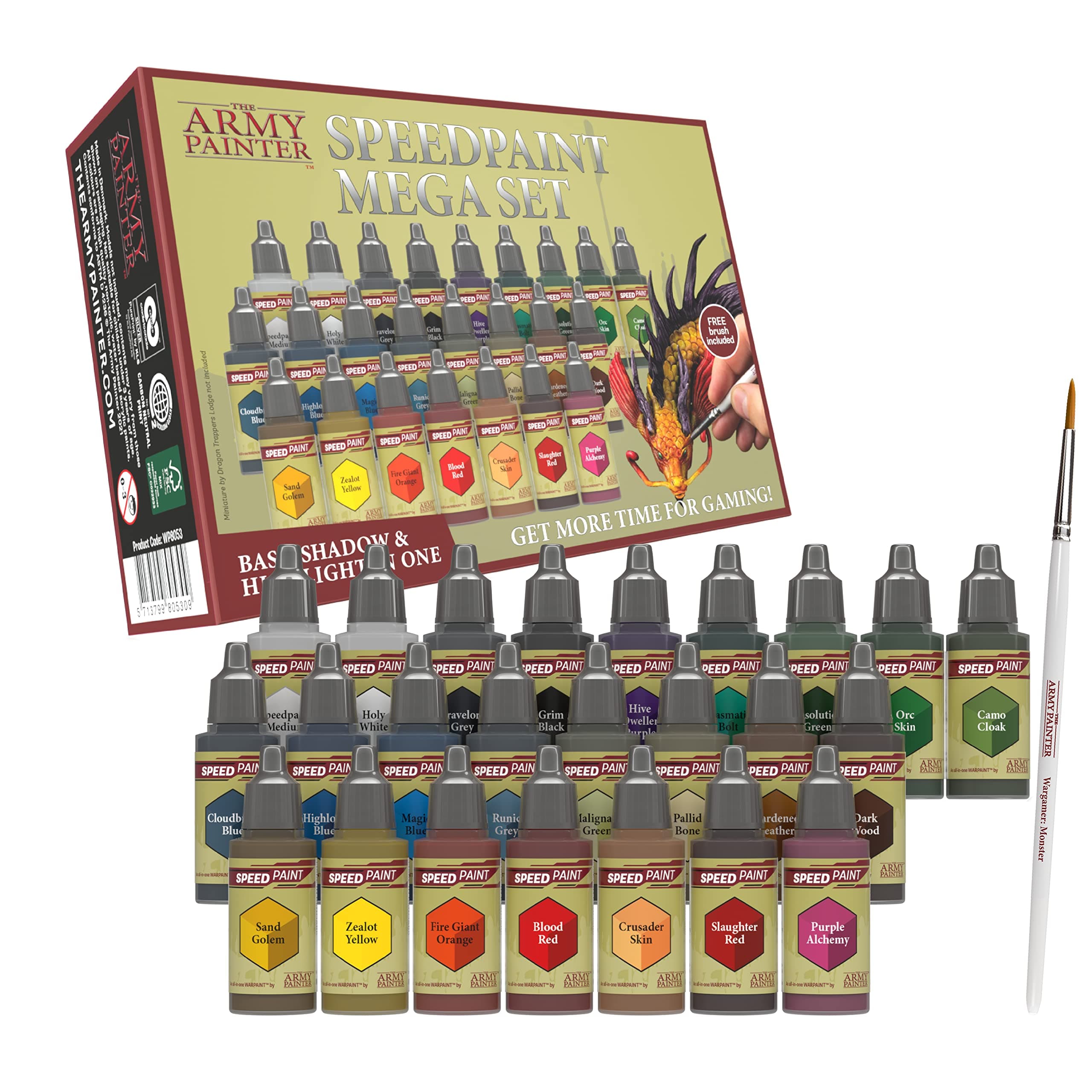 Speedpaint Mega Set - 24 x 18ml Speed Model Paint Kit Pre Loaded with Mixing Balls and 1 Brush- Base, Shadow and Highlight in One Miniature and Model Paint Set for Plastic Models