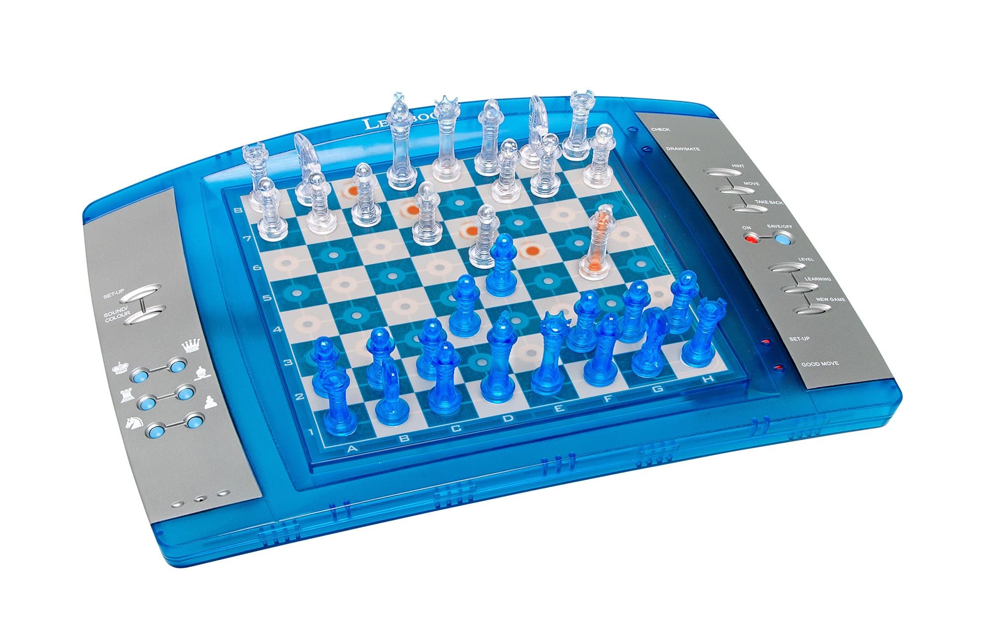 Lexibook ChessLight, Electronic Chess Game with Touch-Sensitive Keyboard and Light and Sound Effects, 64 Levels of Difficulty, Battery or Plug, Blue/Grey, LCG3000US
