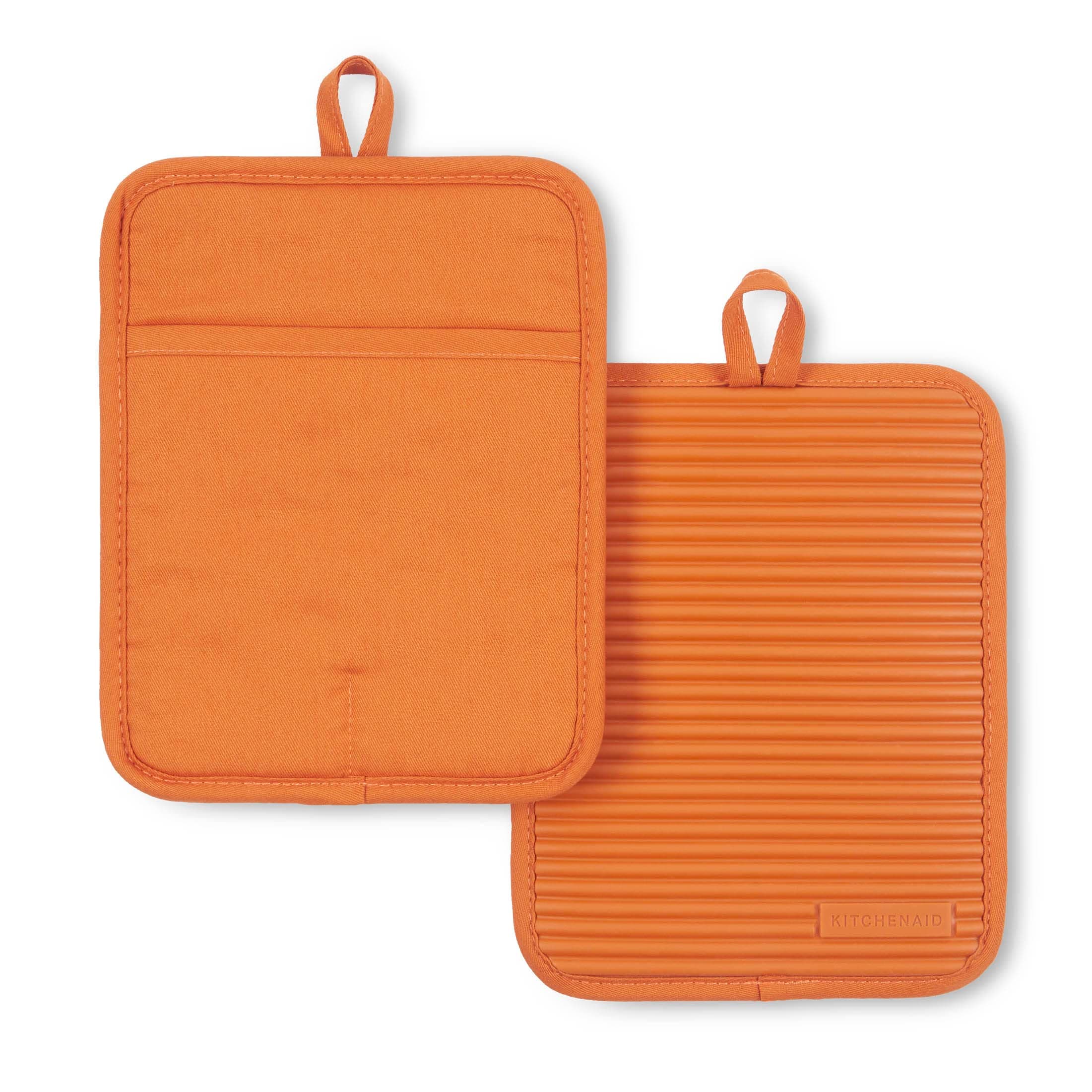 KitchenAid Ribbed Soft Silicone Pot Holder 2-Pack Set, Honey, 7"x9"