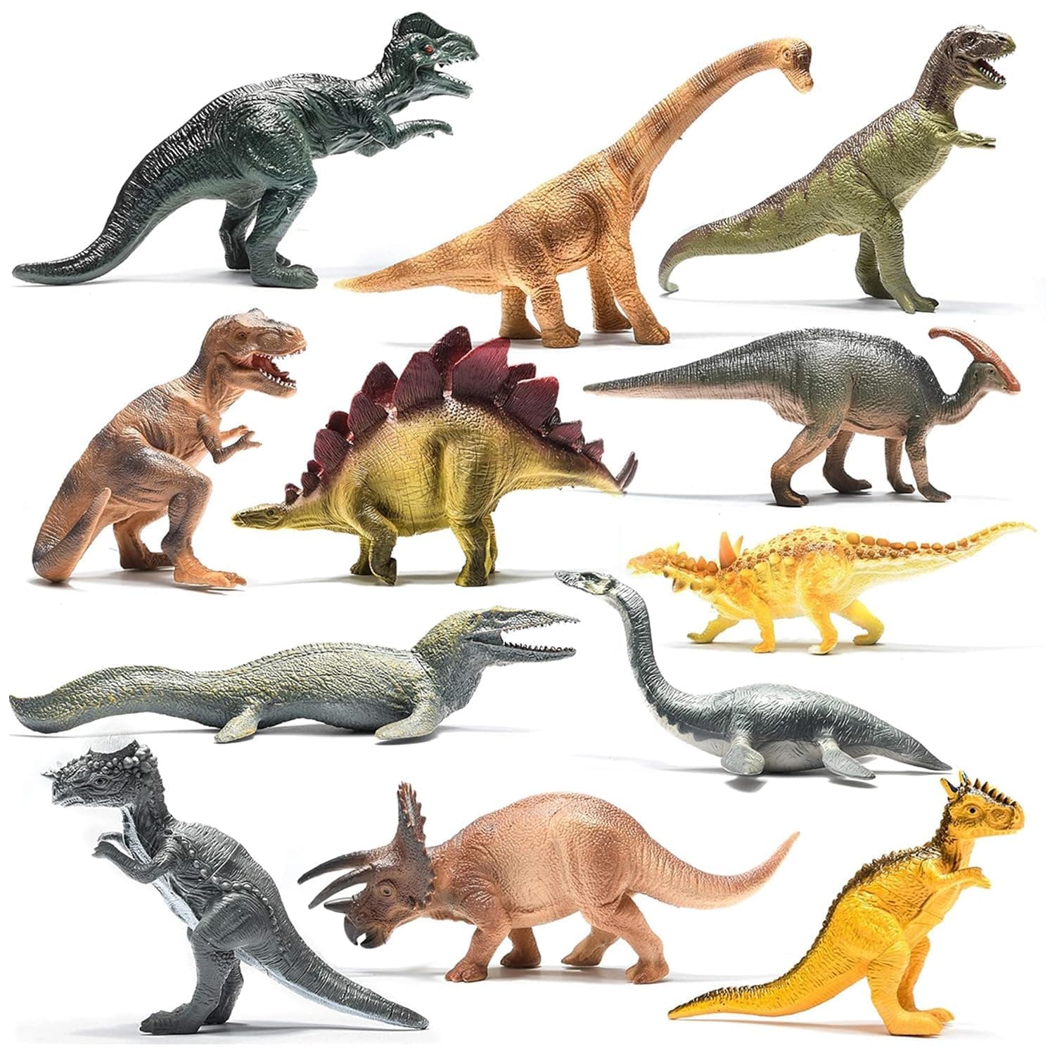 Prextex Plastic Assorted Dinosaur Figures - Pack of 12, Large