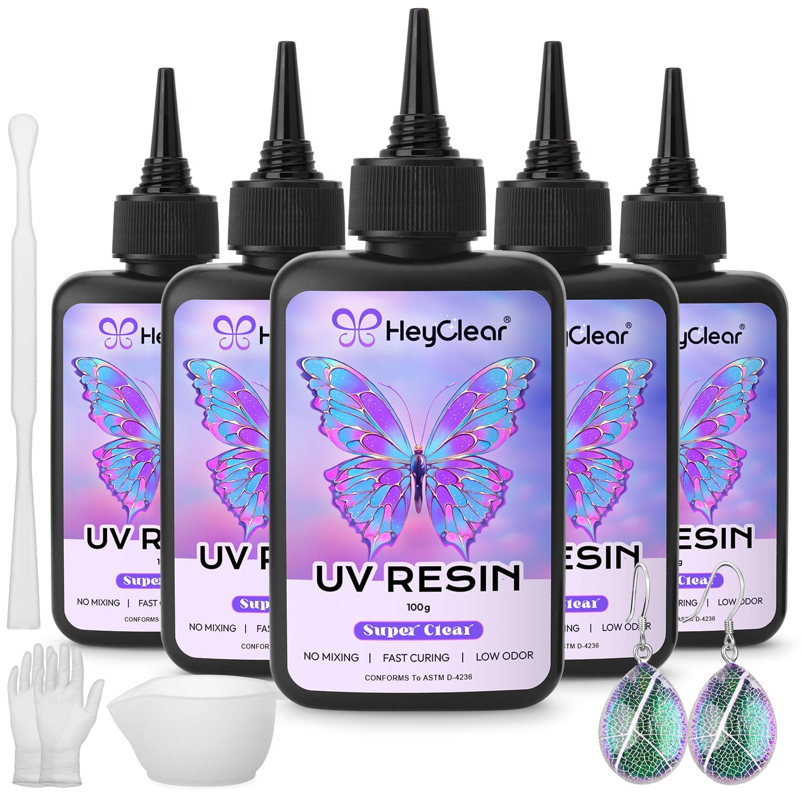 HeyClear 500g UV Resin kit with Casting Tools -Super Clear, Hard, Low Odor, Premixed UV Epoxy Fast Curing for Beginners Jewelry Making, DIY Crafts, Coating and Resina Art