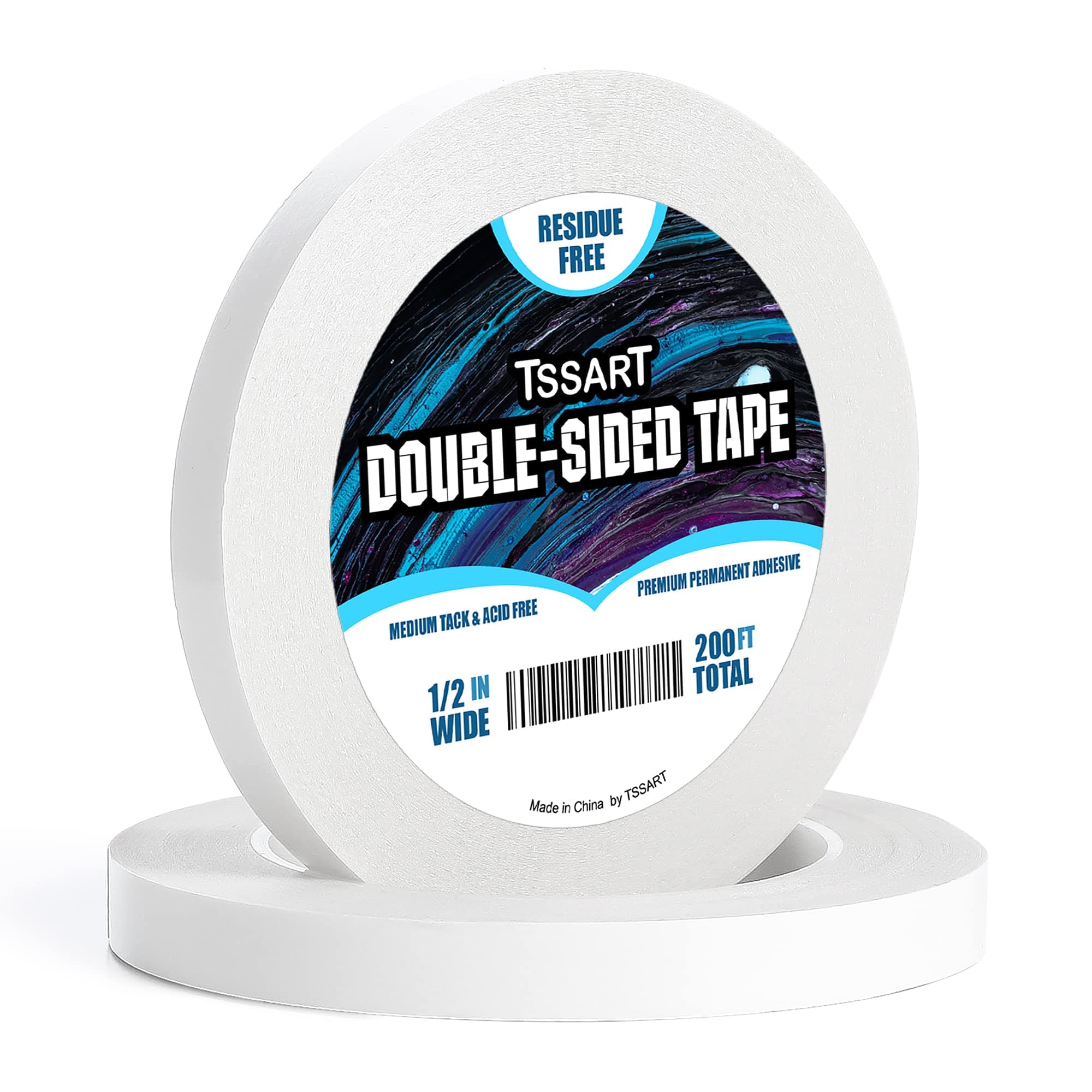 TSSART Ultra Thin Permanent Double Sided Tape - Double Sided Adhesive Tape for Arts Crafts Photography Scrapbooking Hand Tear - Acid Free, 1/2" Wide, 200 Feet Long, 200 Feet Total
