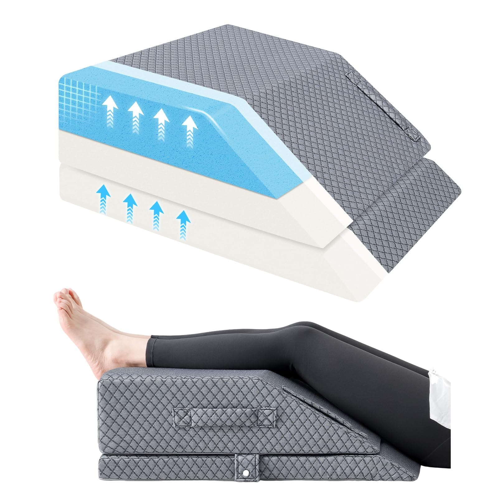 Wellsin 2 Height Adjustable Wedge Leg Pillow for Elevation, Memory Foam Leg Elevation Pillows for Swelling with 3 Handles and Washable Cover