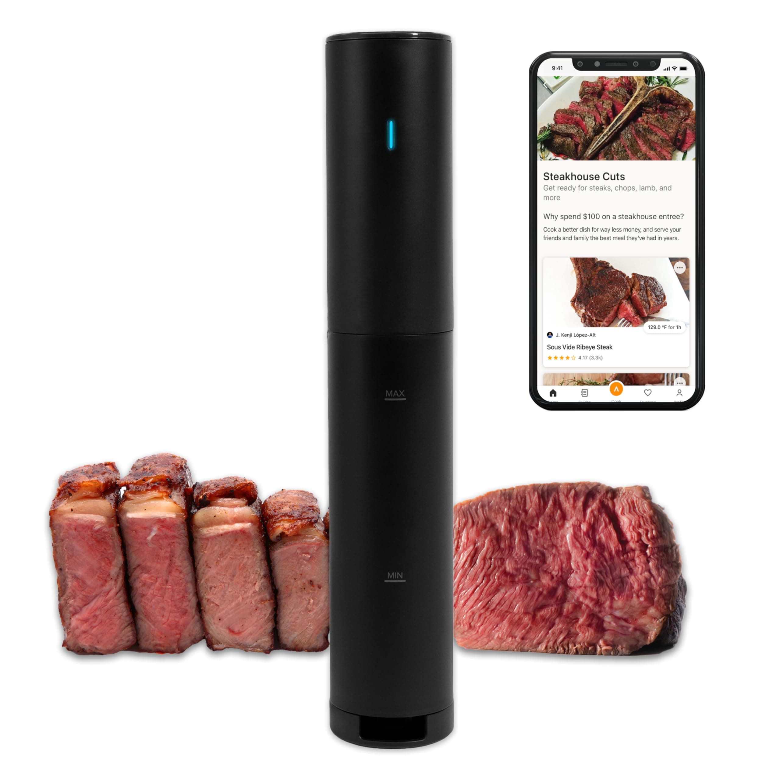 Sous Vide Precision Cooker Mini, 850 Watts, Black and Orange, App Enabled, 2024 Model