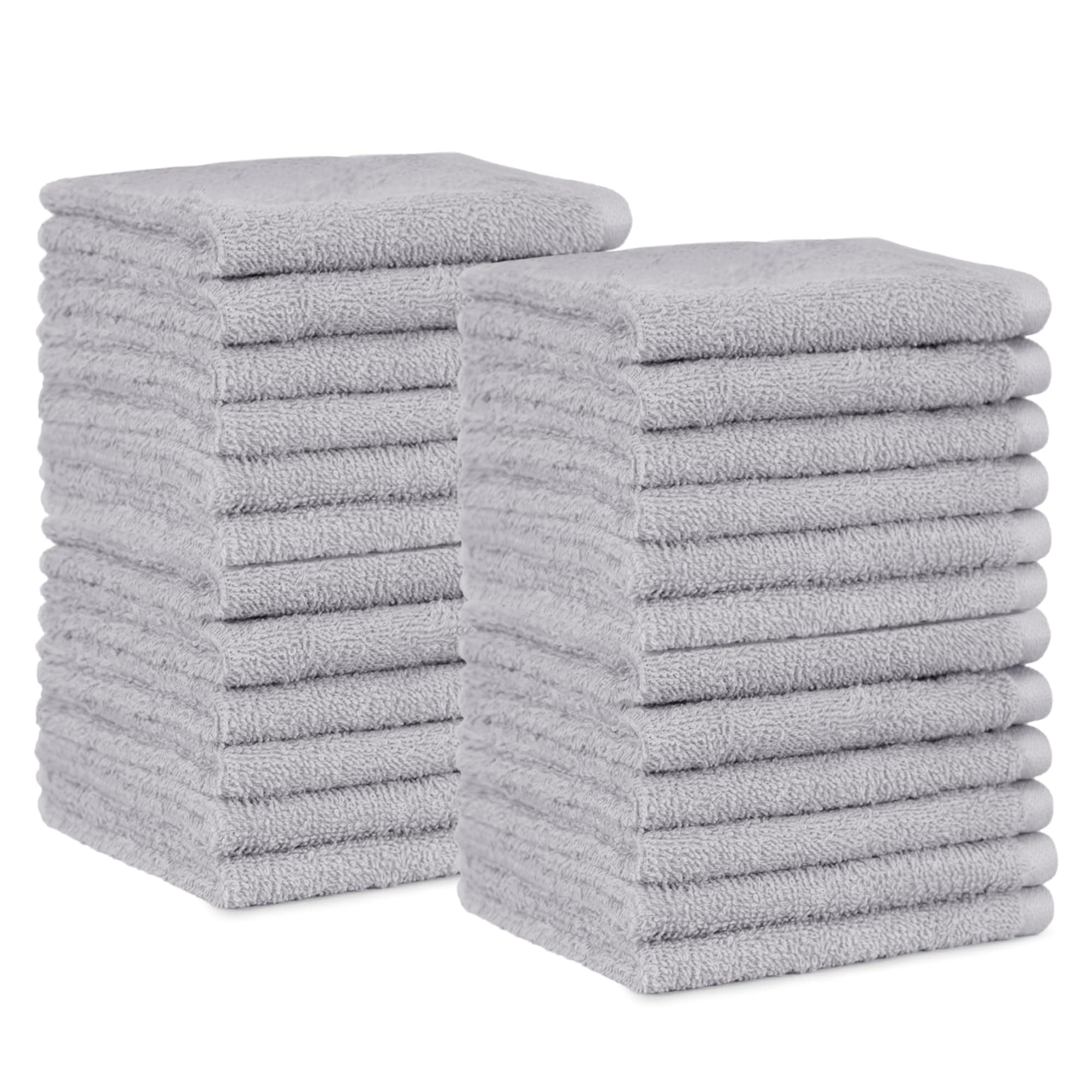 Amazon Basics Face Towels for bathroom, 100% Cotton Extra Absorbent washcloth, Fast Drying - salon towel - 24-Pack, Grey (30 x 30 cm)