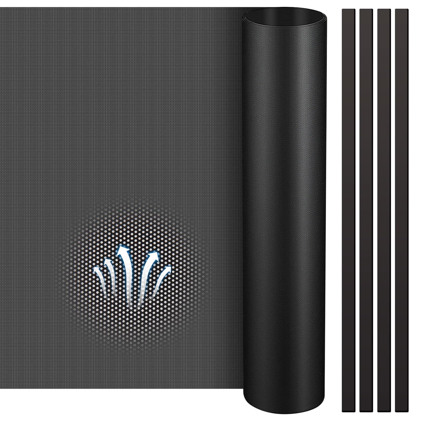 Woanger 2 Pcs 1000 x 300 mm DIY PC Case Dust Filter PC Fan Mesh Filter Floor Vent Cover PVC Dustproof Cover with Magnetic Strip for Computer Chassis Speaker and More, 0.03 Inch Hole, Black