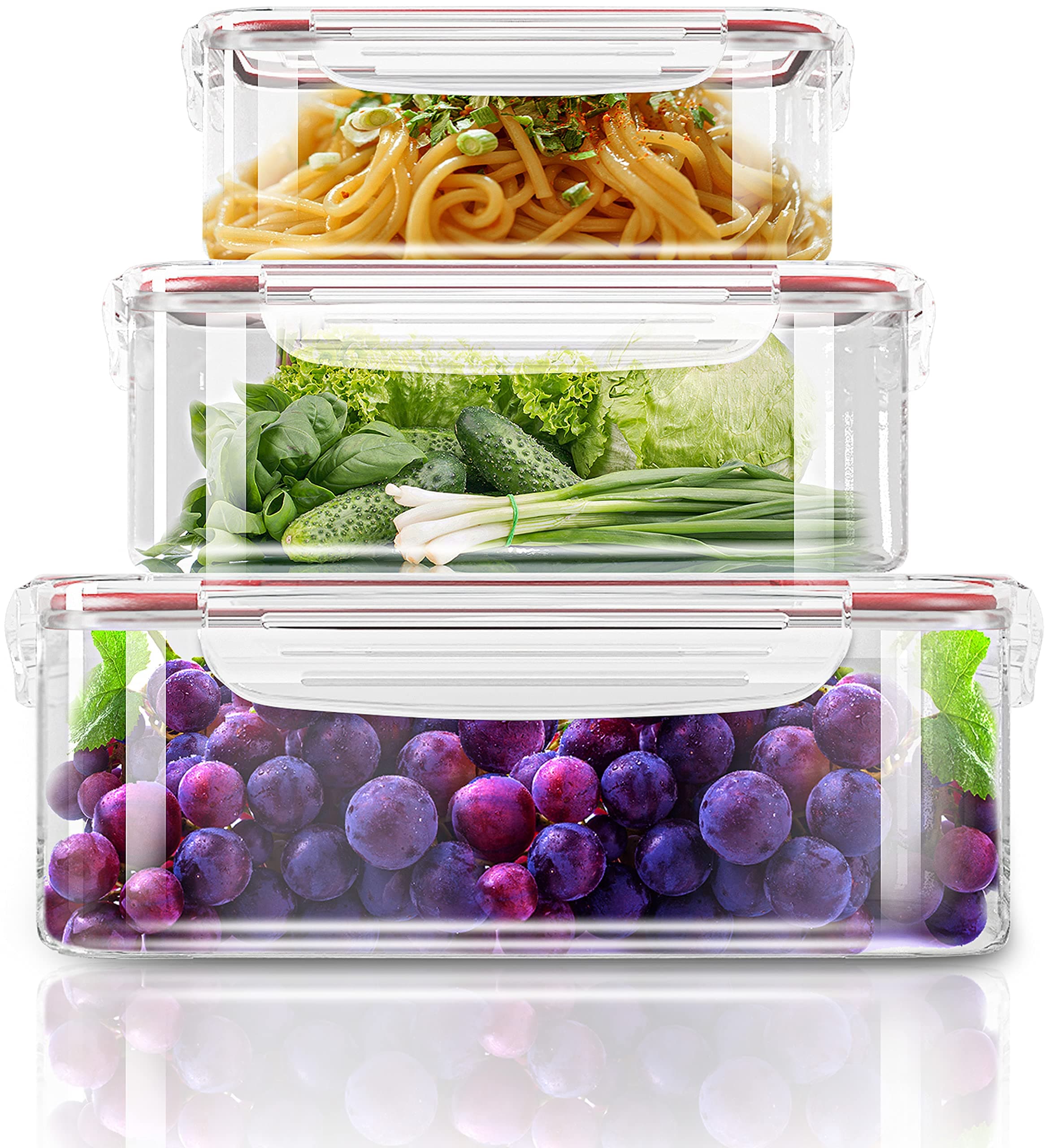 Utopia KitchenPlastic Food Storage Container Set with Airtight Lids - Pack of 6 (3 Containers & 3 Snap Lids)- Reusable & Leftover Food Lunch Boxes - Leak Proof