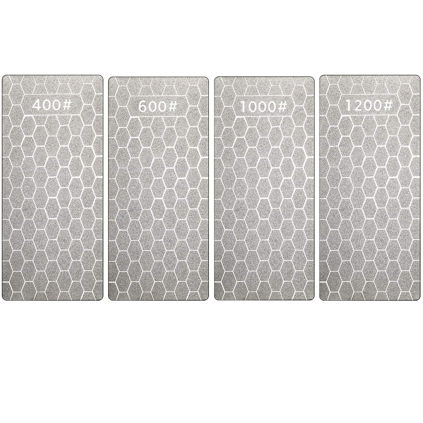 4 Pieces Diamond Whetstone Grit, Diamond Plate Whetstone for Kitchen, Sharpening Dull or Tired Edges, 5.9 x 2.48 Inch (400/600/1000/1200 Grit)