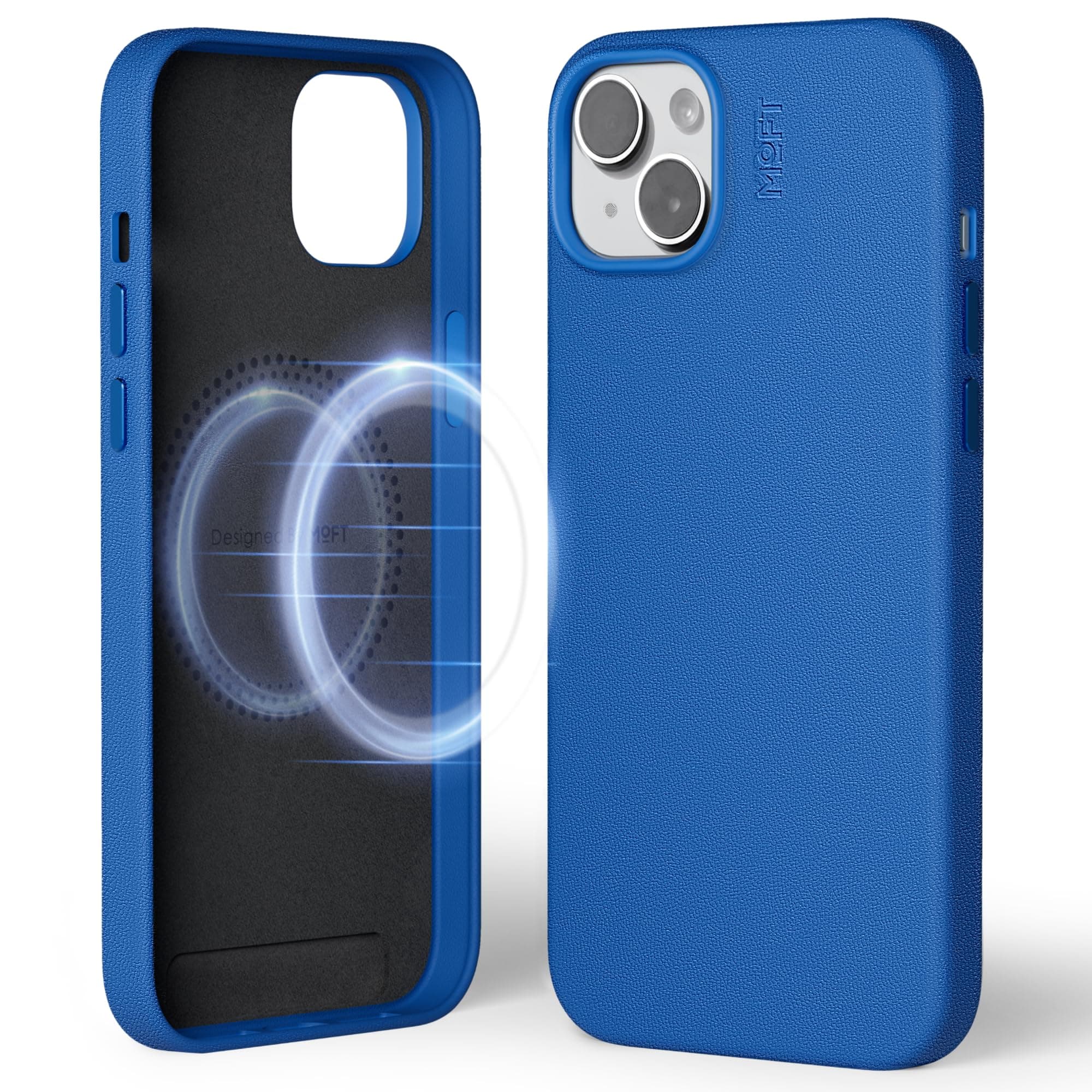 MOFT Designed for iPhone 15 Plus Case, MOVAS Vegan Leather Soft & Smooth & Anti-Scratch Protective Phone Case, Compatible with MagSafe, Fine Fiber Lining, Lifted Camera Ring Magnetic Case, Sapphire
