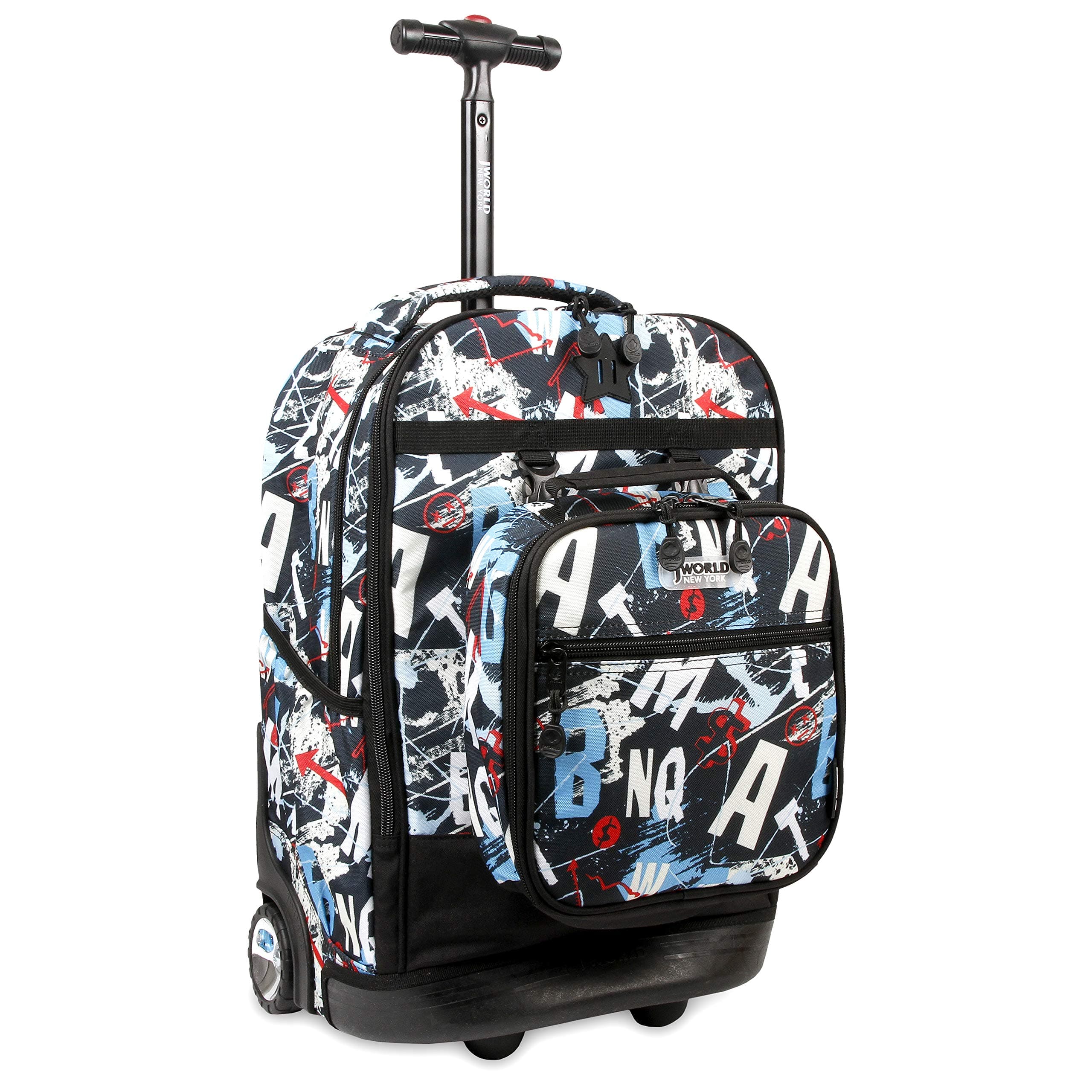 J World Duo Kids Rolling Backpack With Lunch Box Set. School Bookbag on Wheels, Graffiti
